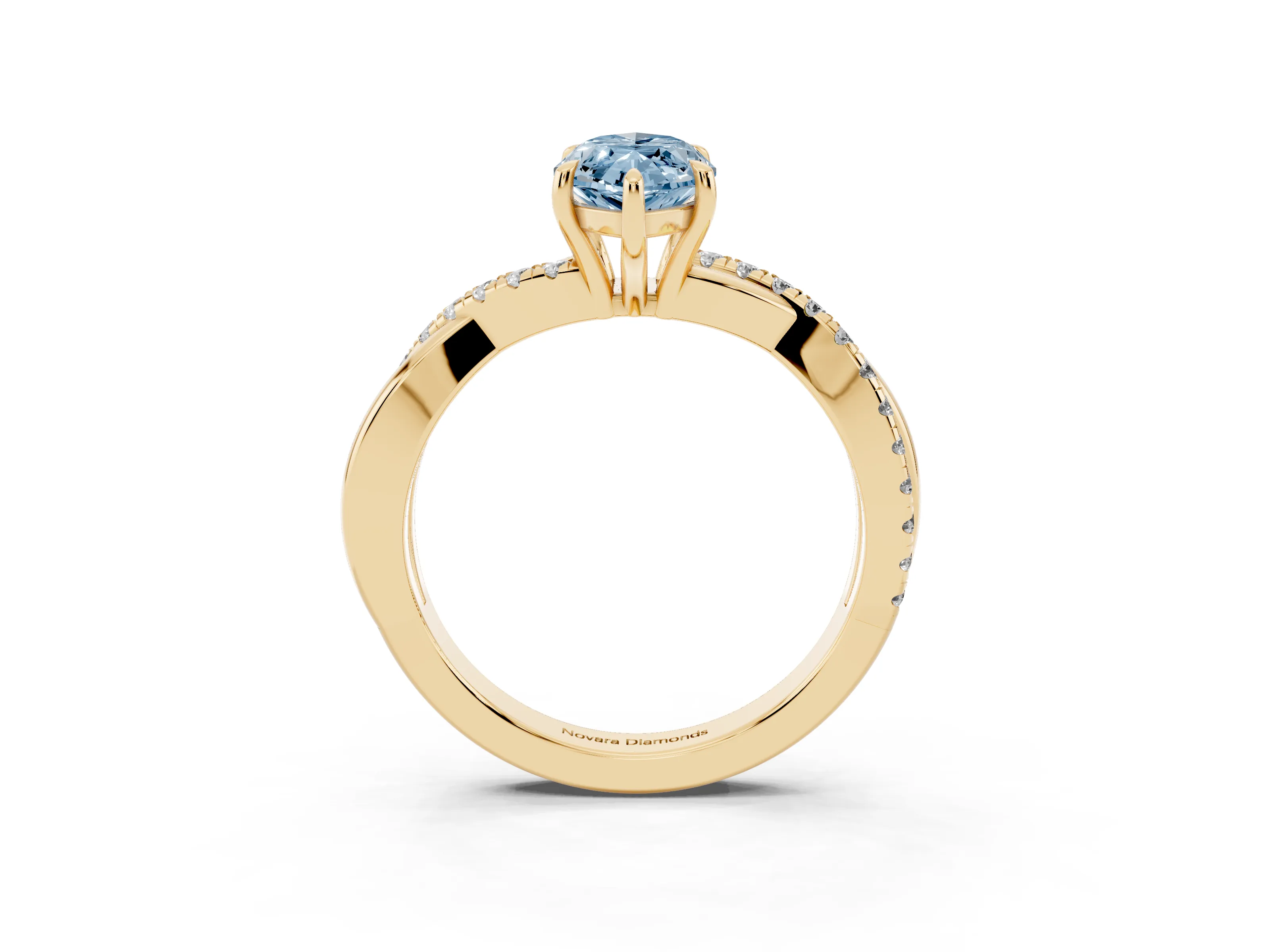 Fancy Blue Marquise Cut Diamond Twisted Pavé Band Ring Set in Yellow gold with Prong Setting