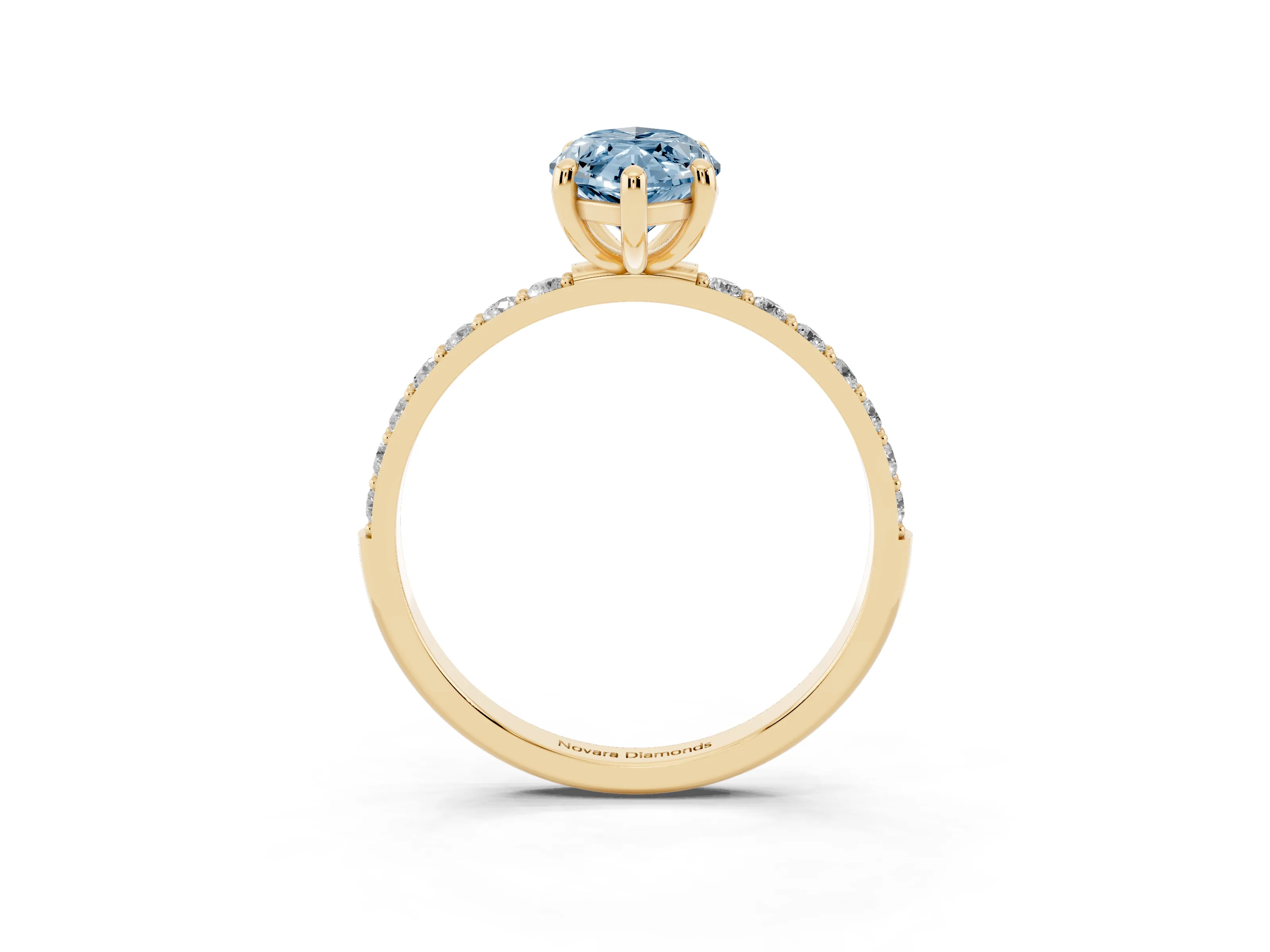 Fancy Blue Marquise Cut Diamond Solitaire Ring Set in Yellow gold with Round Pavé Band and Prong Setting