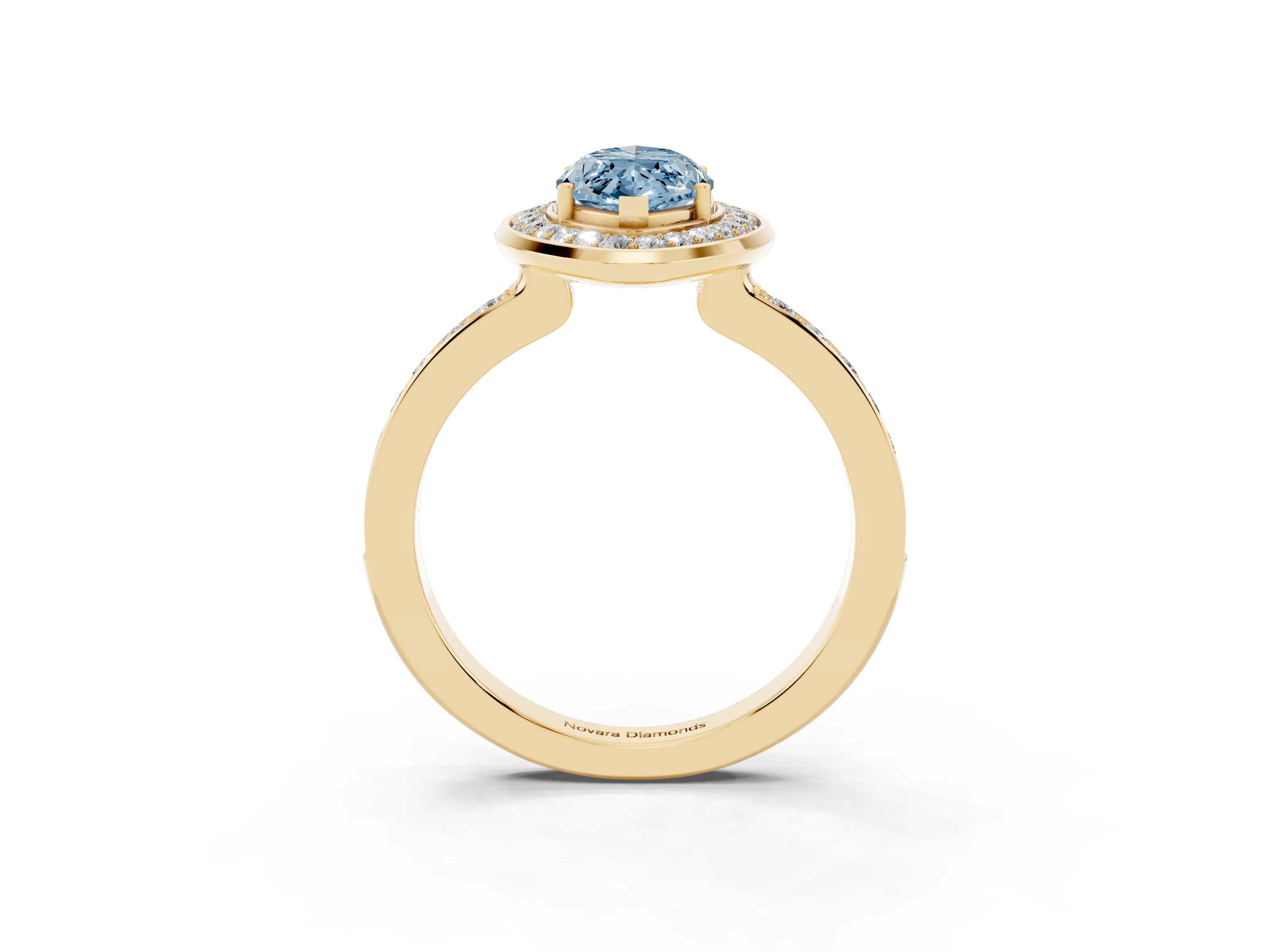 Fancy Blue Marquise Cut Diamond Halo Ring Set in Yellow gold with Bezel Frame and Pavé Band