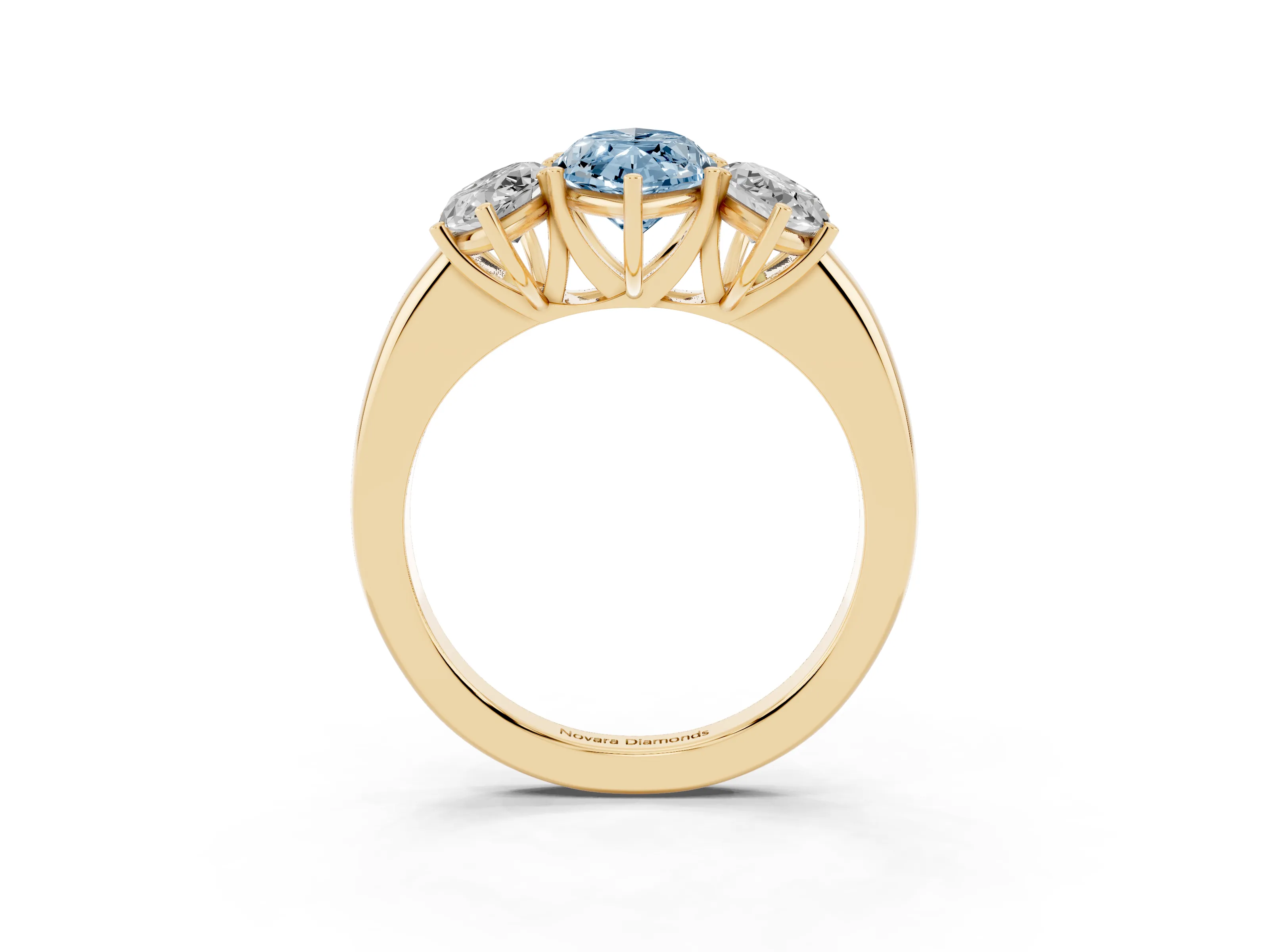 Fancy Blue Marquise Cut Diamond Three-Stone Ring Set in Yellow gold with Bold Center and Classic Band