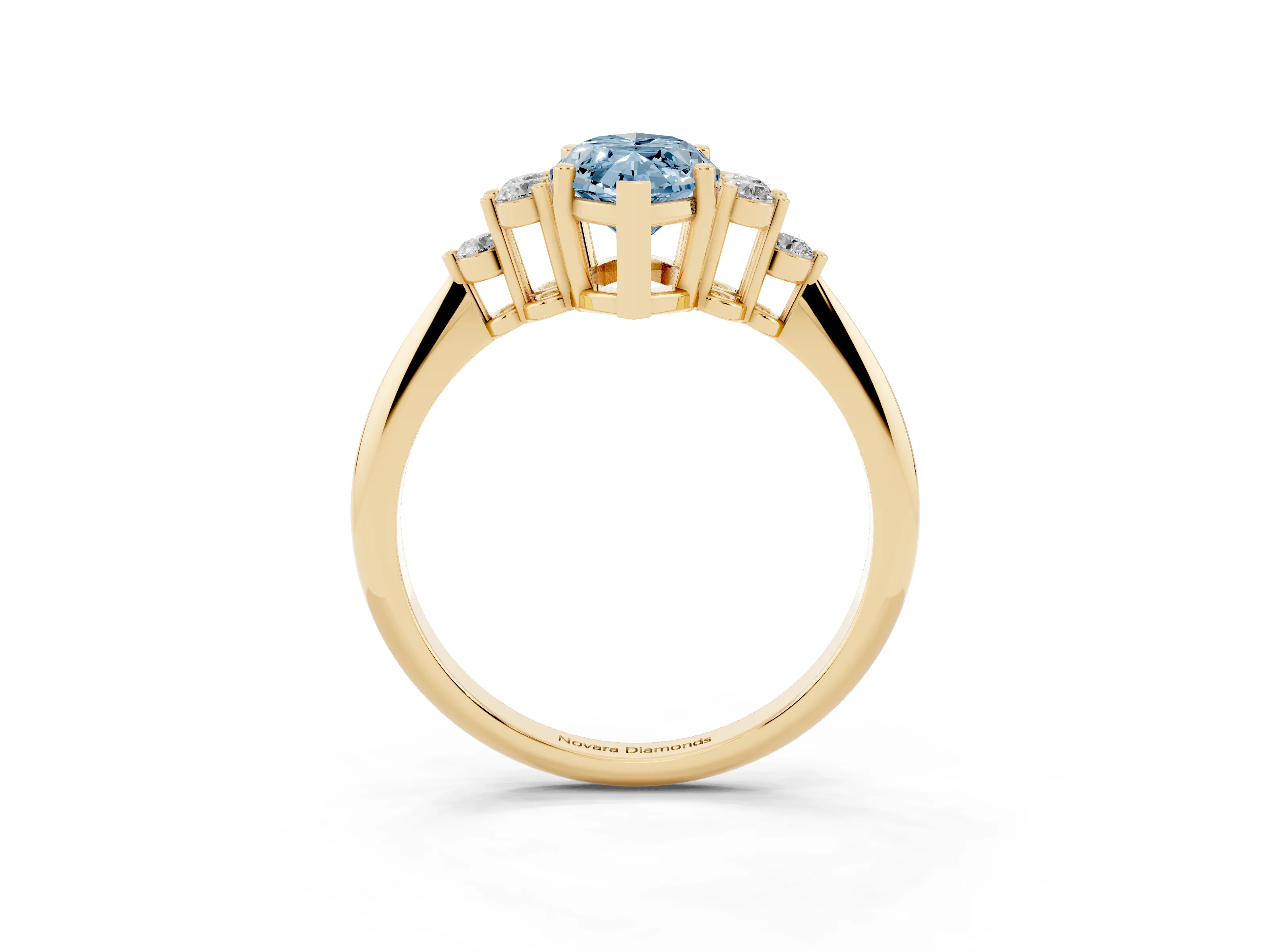 Fancy Blue Marquise Cut Diamond Cluster Ring Set in Yellow gold with Plain Band and Prong Setting