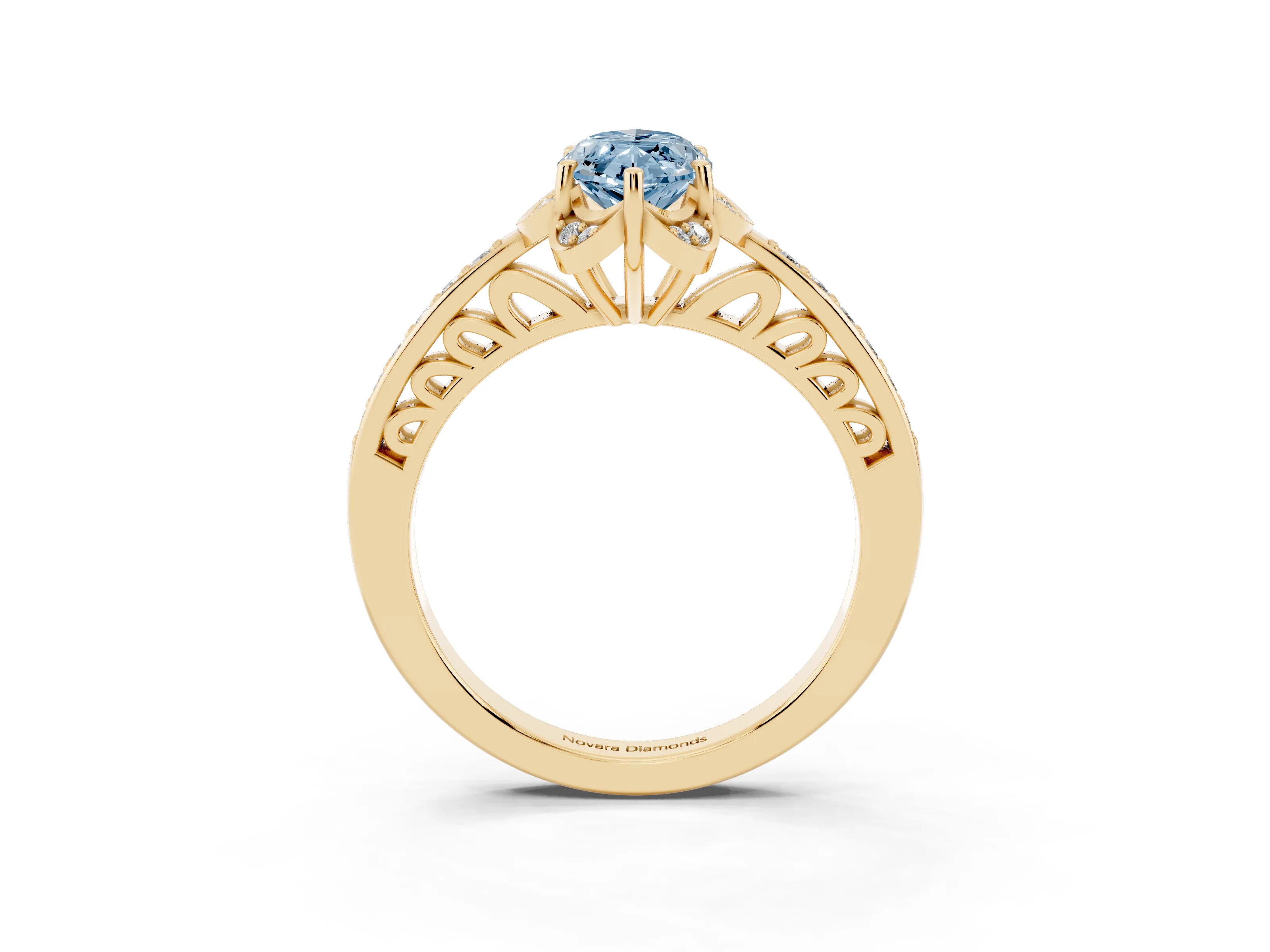 Fancy Blue Marquise Cut Diamond Halo Ring Set in Yellow gold with Channel Set Band and Prong Setting