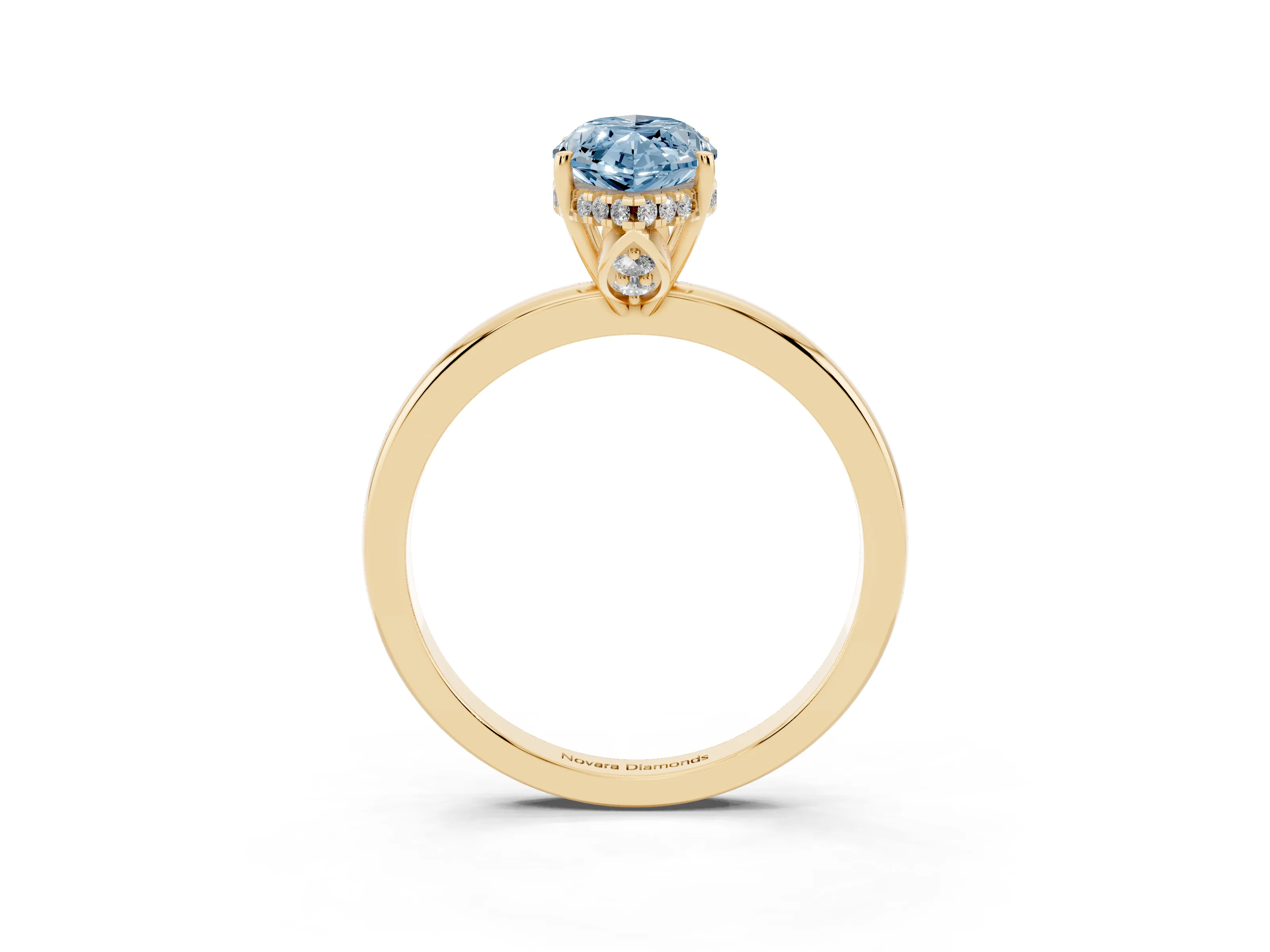 Fancy Blue Marquise Cut Diamond Solitaire Ring Set in Yellow gold with Plain Band and Prong Setting
