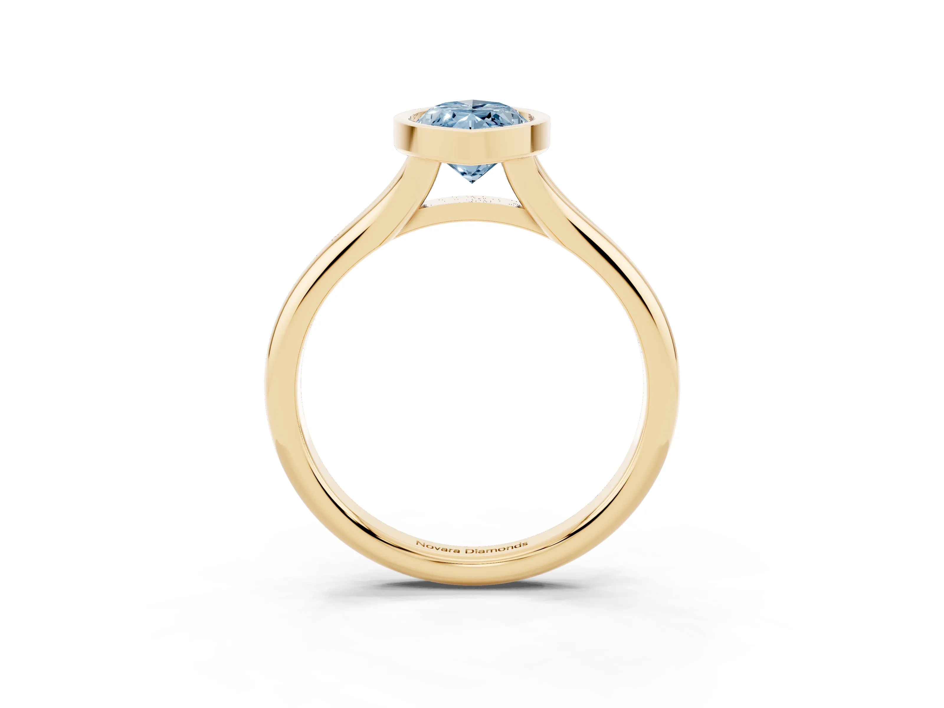 Fancy Blue Bezel Set Marquise Cut Diamond Solitaire Ring Set in Yellow gold with Smooth Band