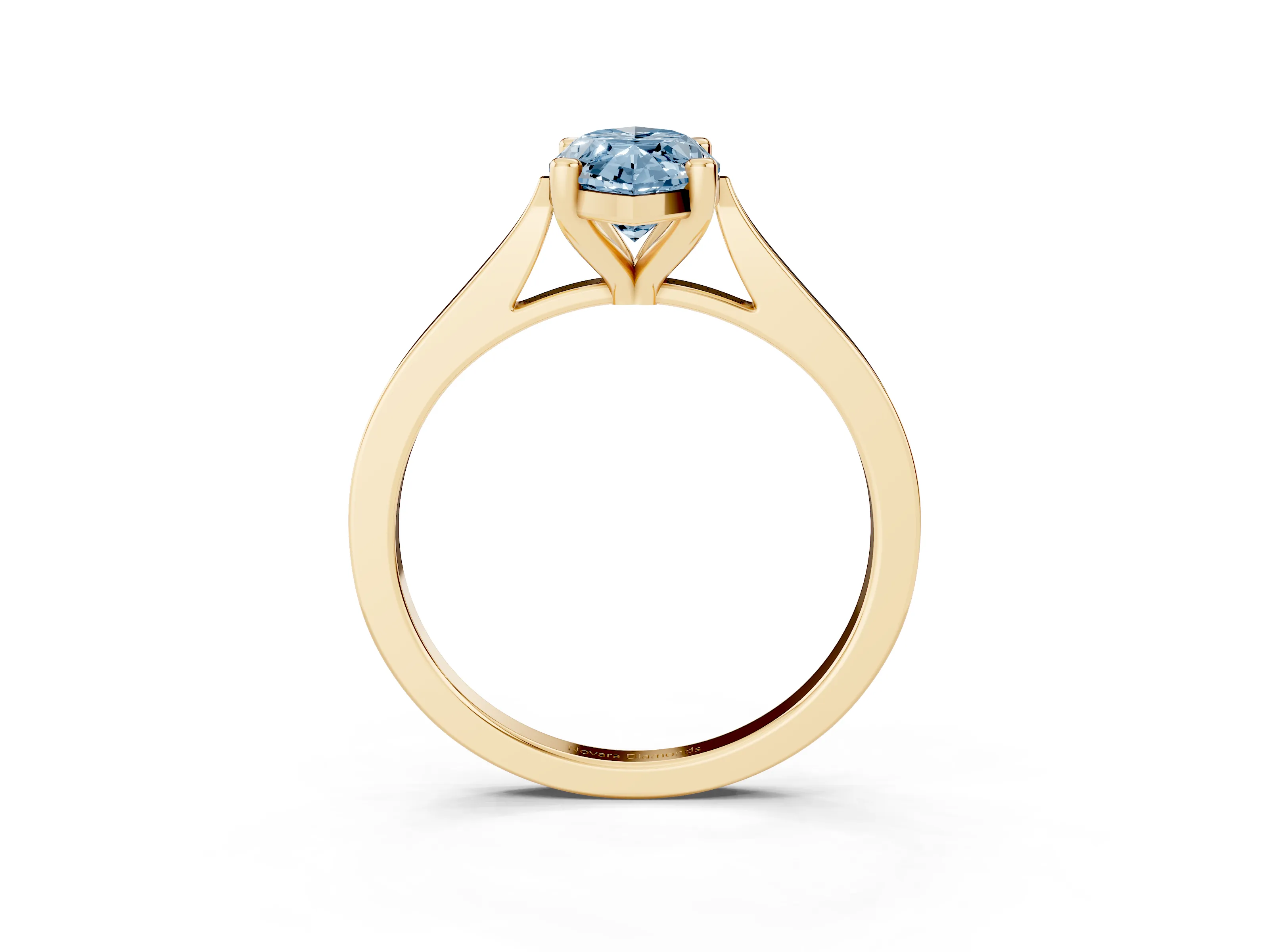 Fancy Blue Marquise Cut Diamond Solitaire Ring Set in Yellow gold with Prong Setting and Tapered Band