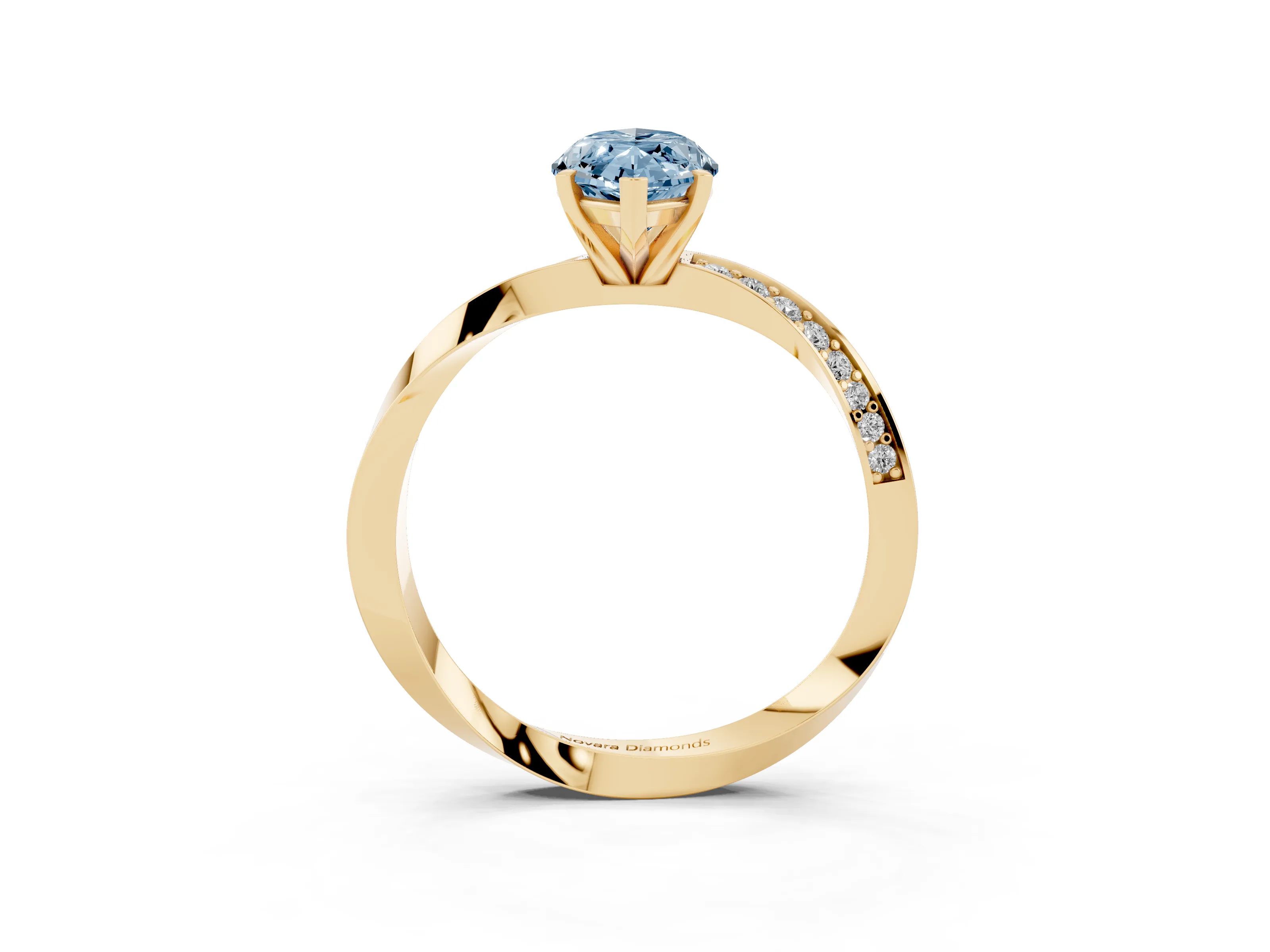Fancy Blue Marquise Cut Diamond Engagement Ring Set in Yellow gold with Side Stone Accents and Prong Setting
