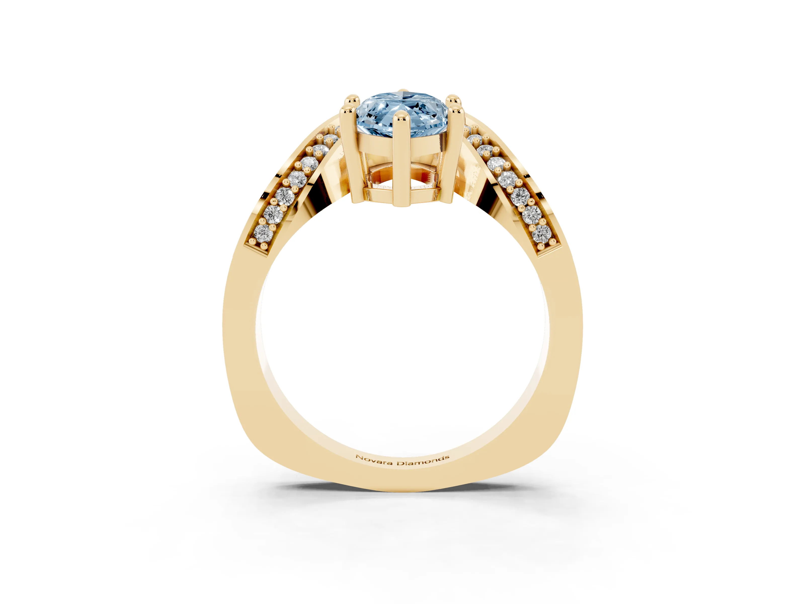 Fancy Blue Marquise Cut Diamond Solitaire Engagement Ring Set in Yellow gold with Pavé Shoulders