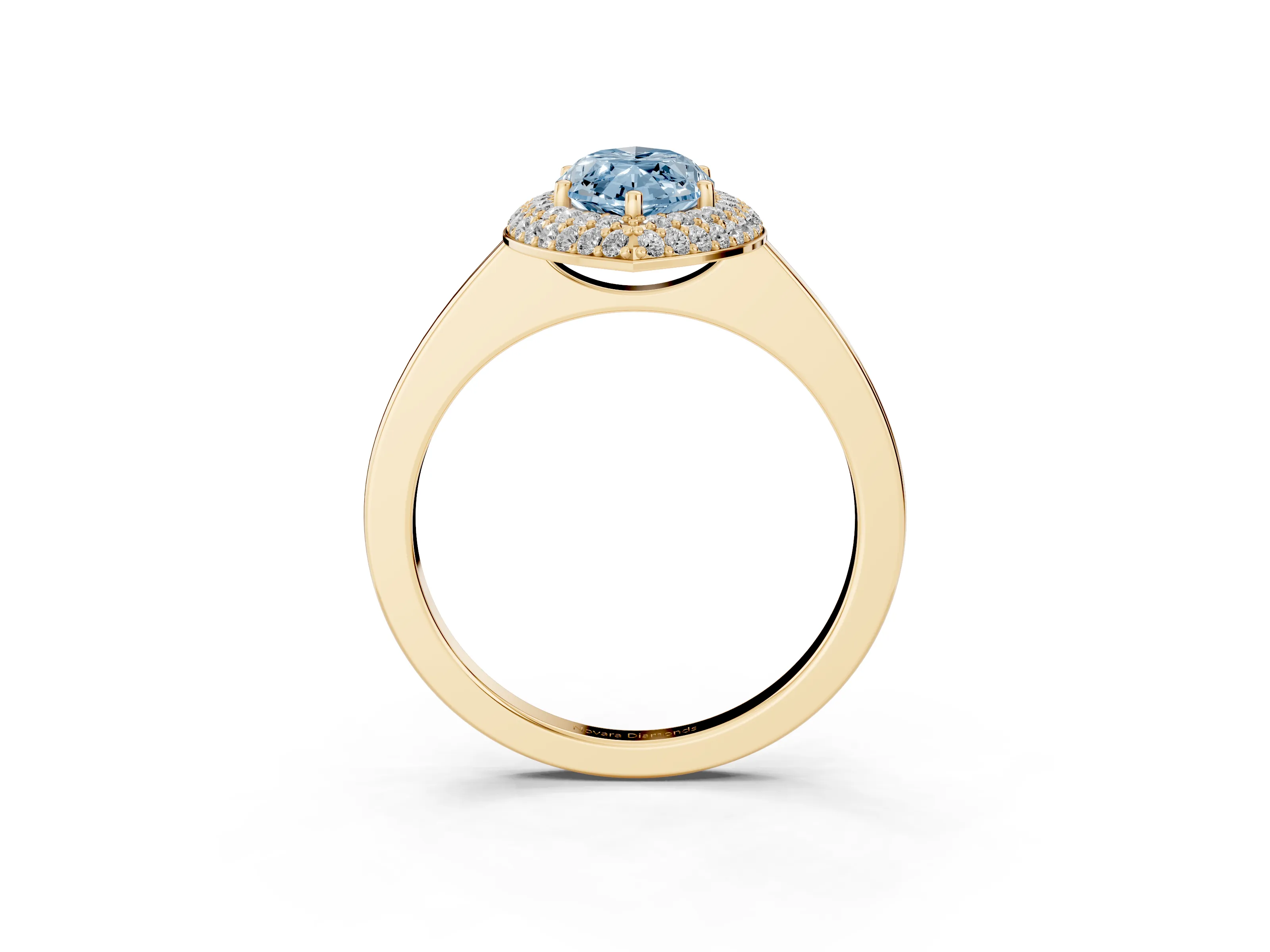 Fancy Blue Marquise Cut Diamond Halo Engagement Ring Set in Yellow gold with Solitaire Band and Prong Setting