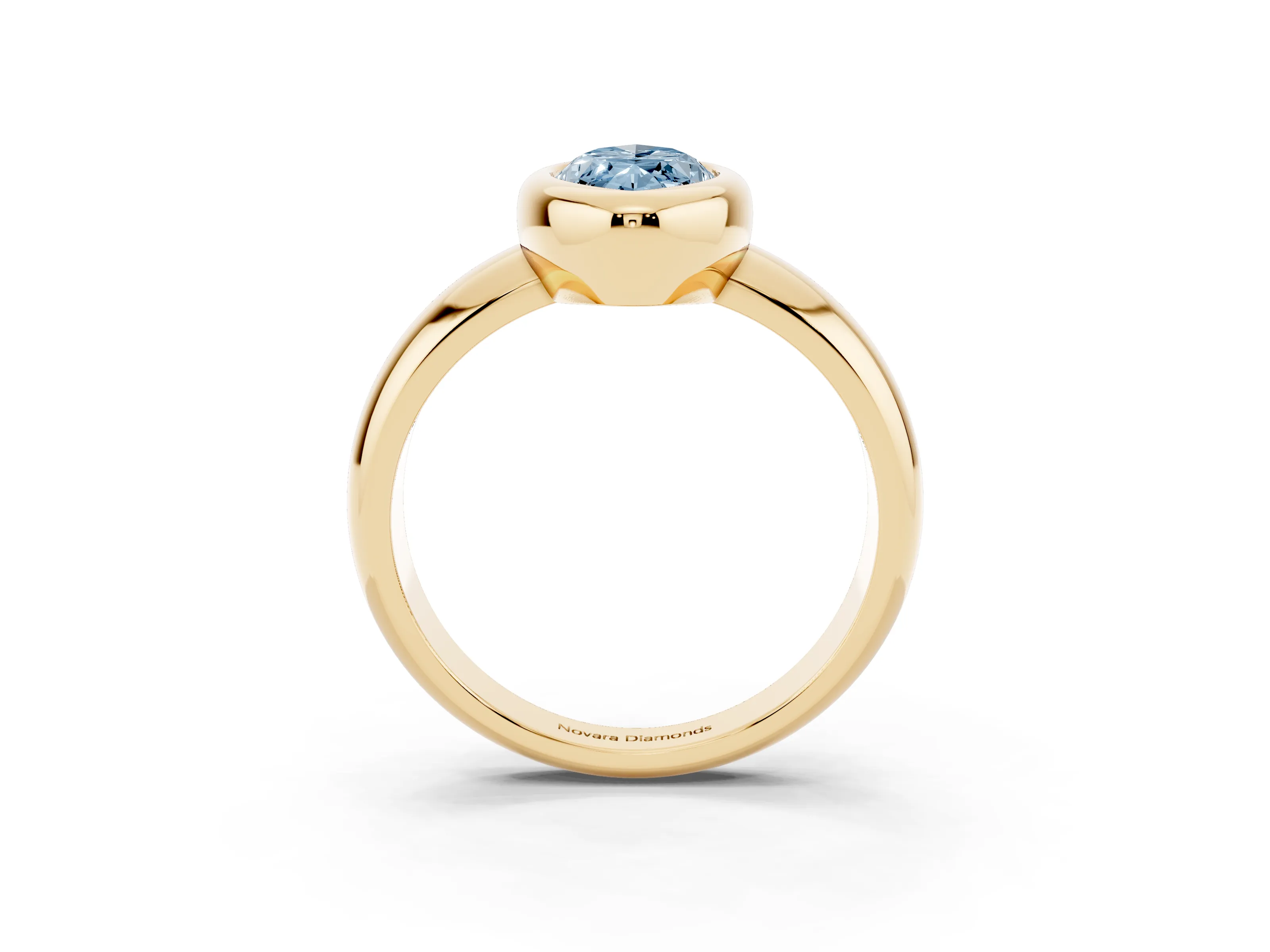Fancy Blue Bezel Set Marquise Cut Diamond Solitaire Ring Set in Yellow gold with Wide Band