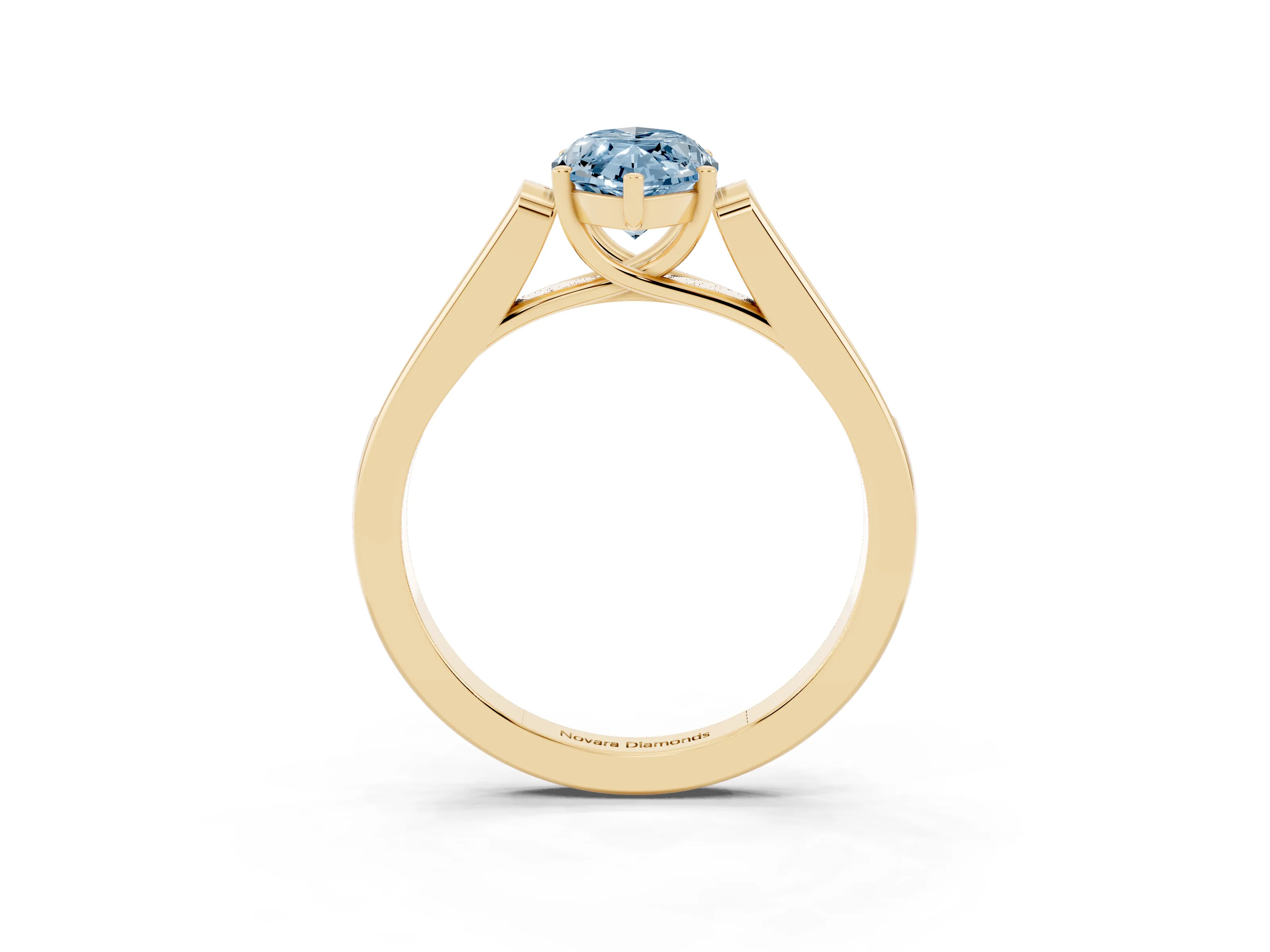 Fancy Blue Marquise Cut Diamond Solitaire Cathedral Engagement Ring Set in Yellow gold with Channel-Set Band and Prong Setting