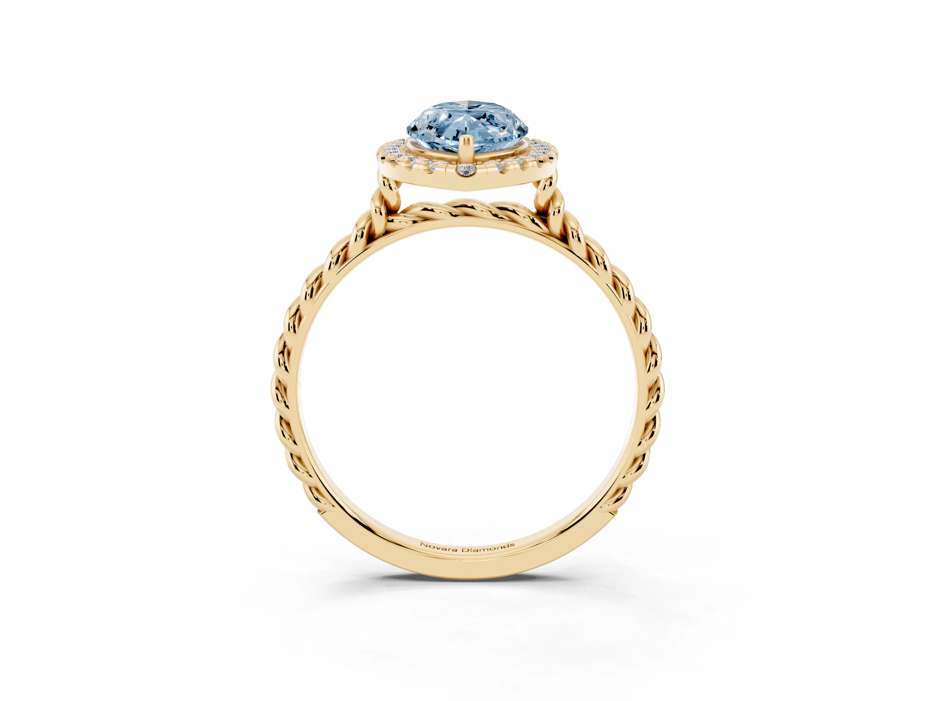 Fancy Blue Marquise Cut Diamond Halo Ring Set in Yellow gold with Plain Twisted Band