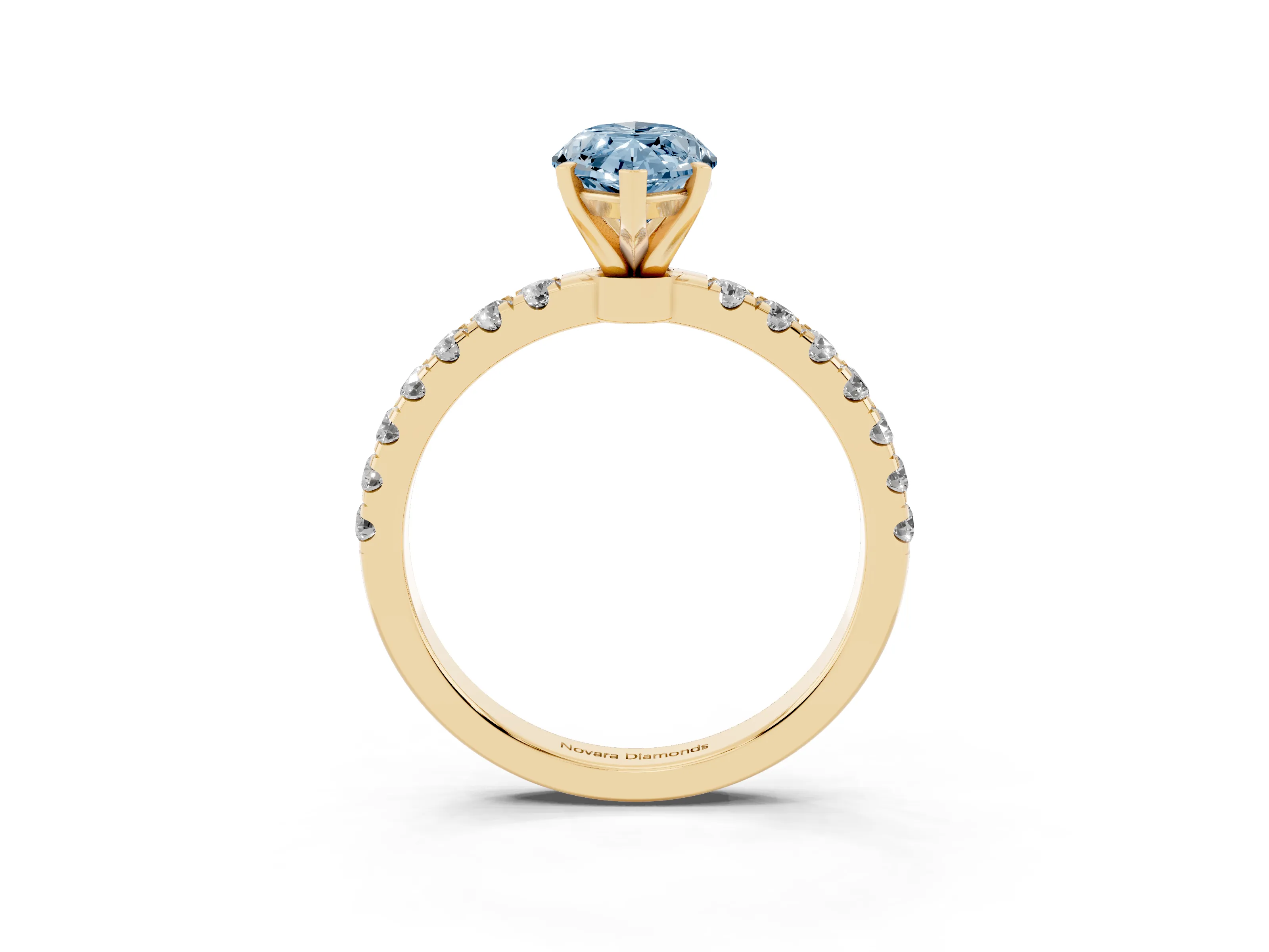 Fancy Blue Marquise Cut Diamond Solitaire Ring Set in Yellow gold with Pavé Accents and Prong Setting