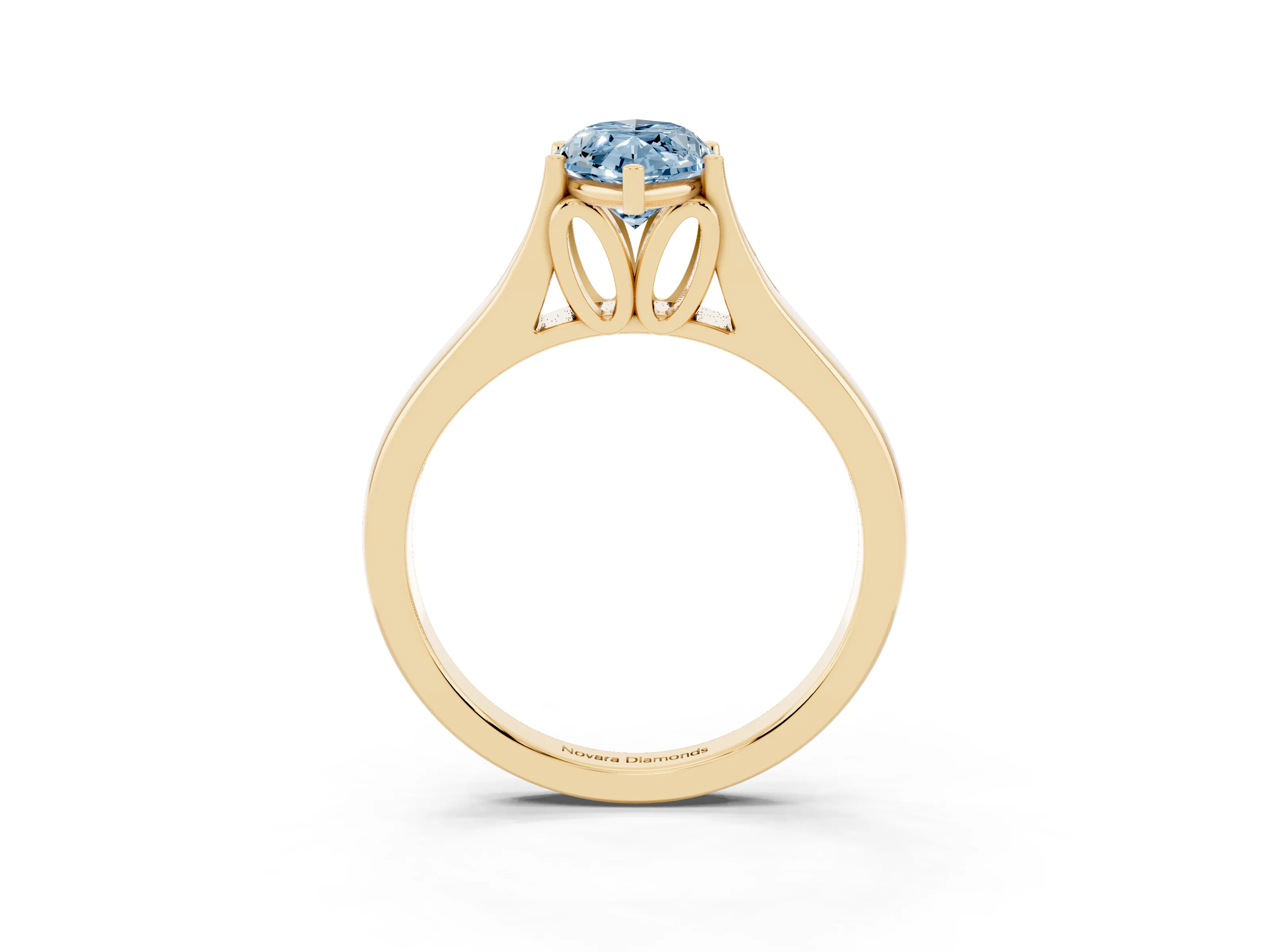 Fancy Blue Marquise Cut Diamond Solitaire Ring Set in Yellow gold with Arched Cathedral Band and Prong Setting