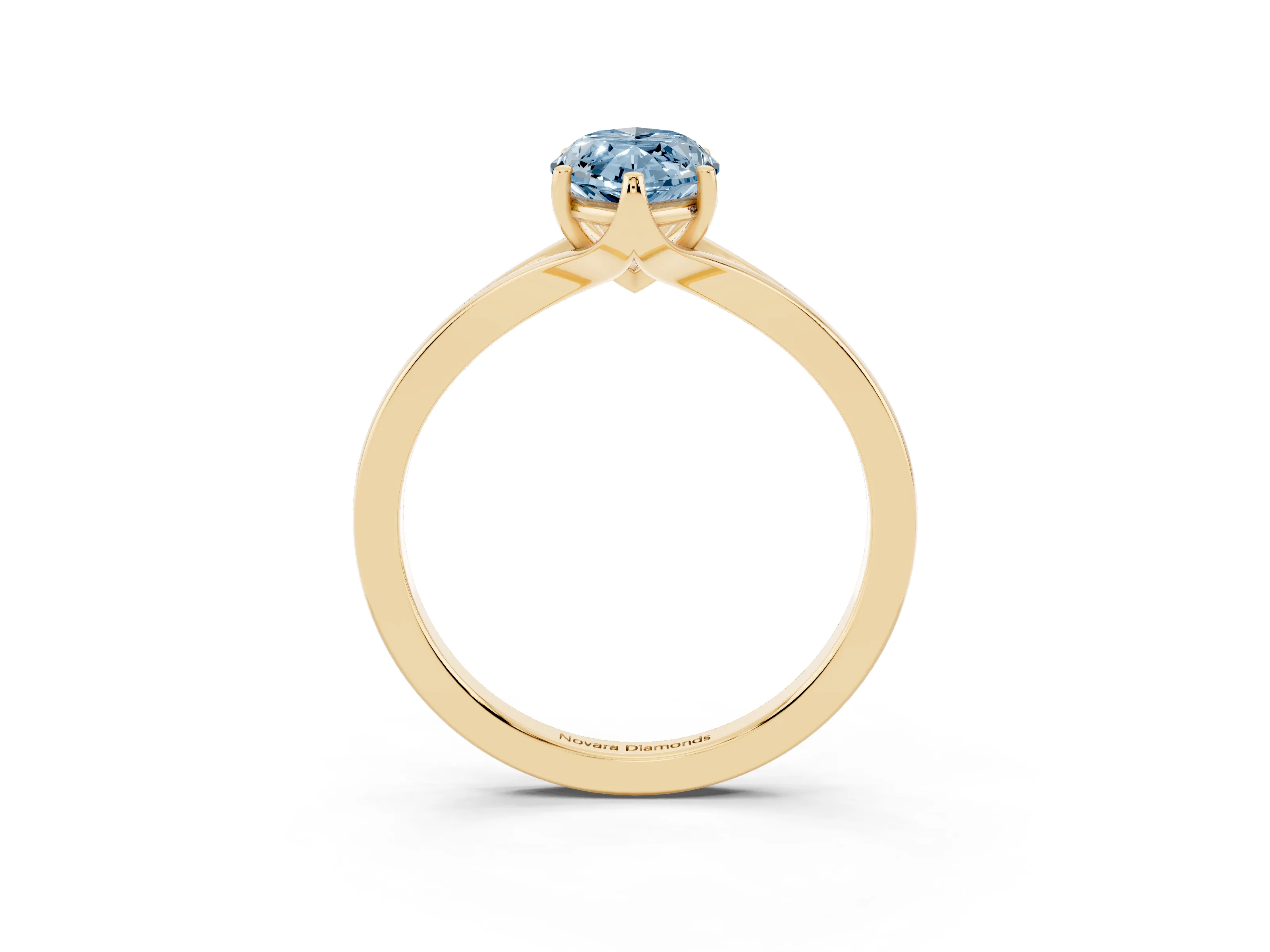 Fancy Blue Marquise Cut Diamond Solitaire Ring Set in Yellow gold with Polished Tapered Band and Prong Setting