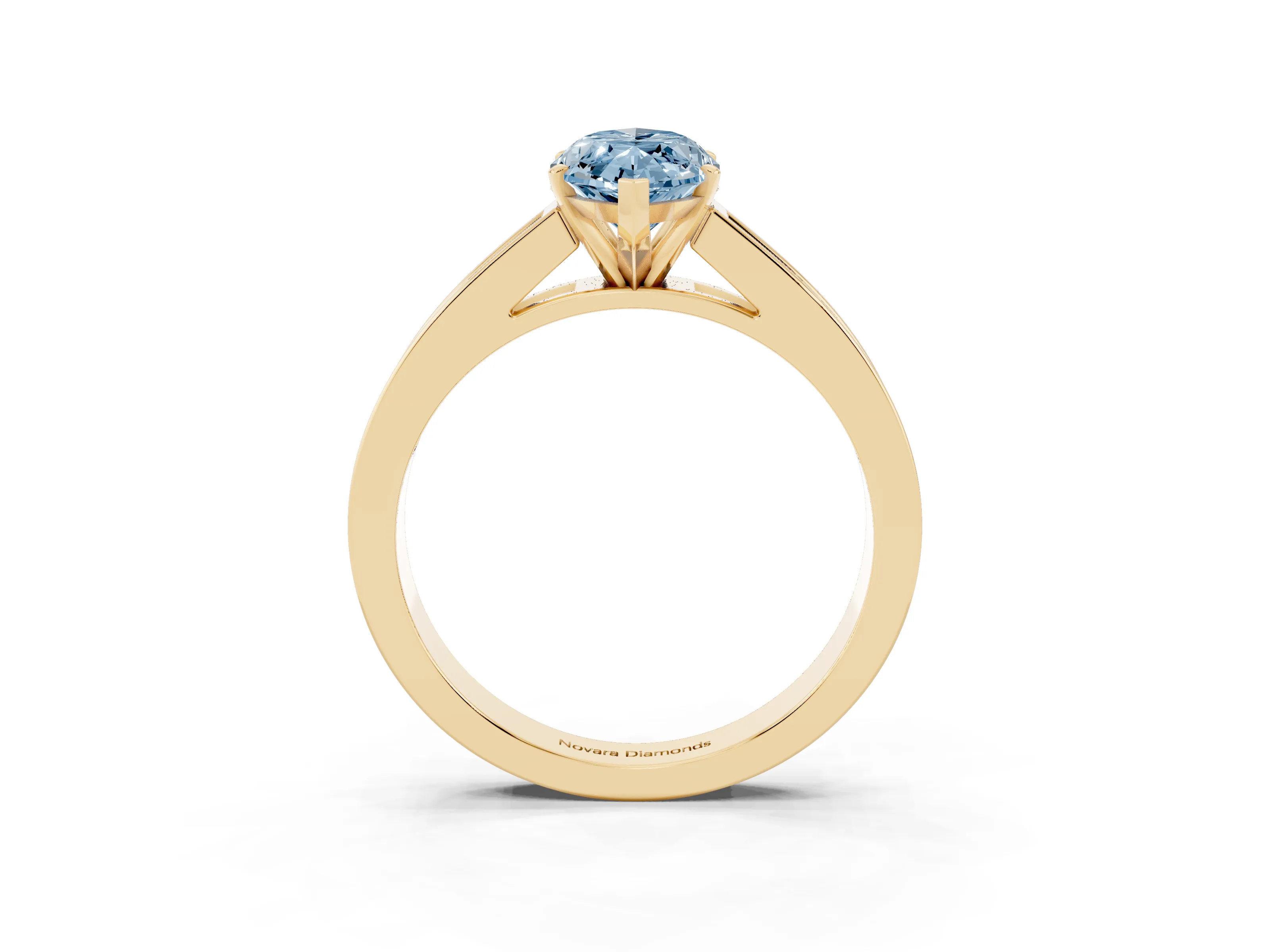 Fancy Blue Marquise Cut Diamond Solitaire Ring Set in Yellow gold with Channel-Set Band and Prong Setting