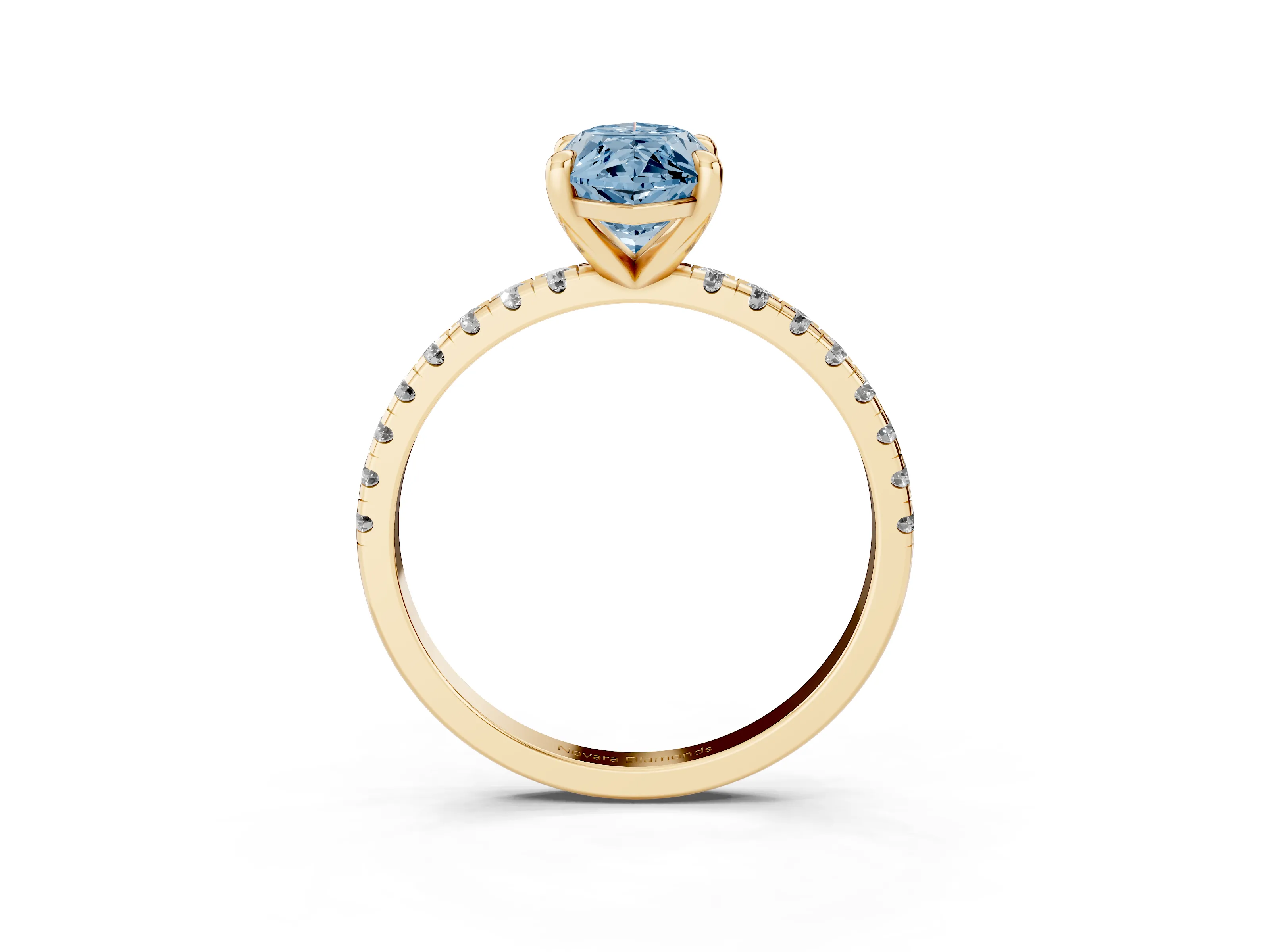 Fancy Blue Marquise Cut Diamond Brilliant Solitaire Ring Set in Yellow gold with Pavé Band and Prong Setting