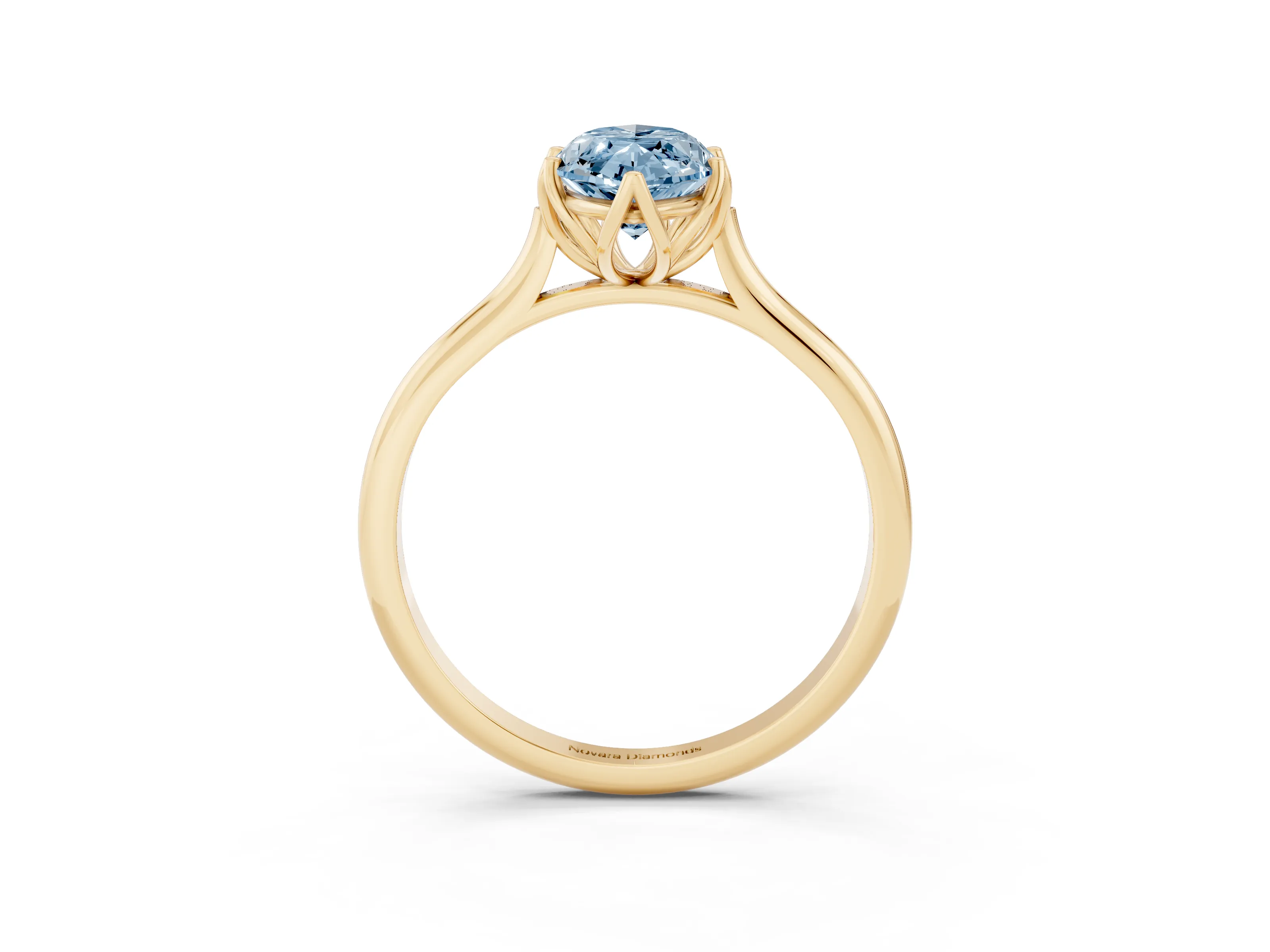 Fancy Blue Marquise Cut Diamond Solitaire Cathedral Ring Set in Yellow gold with Prong Setting