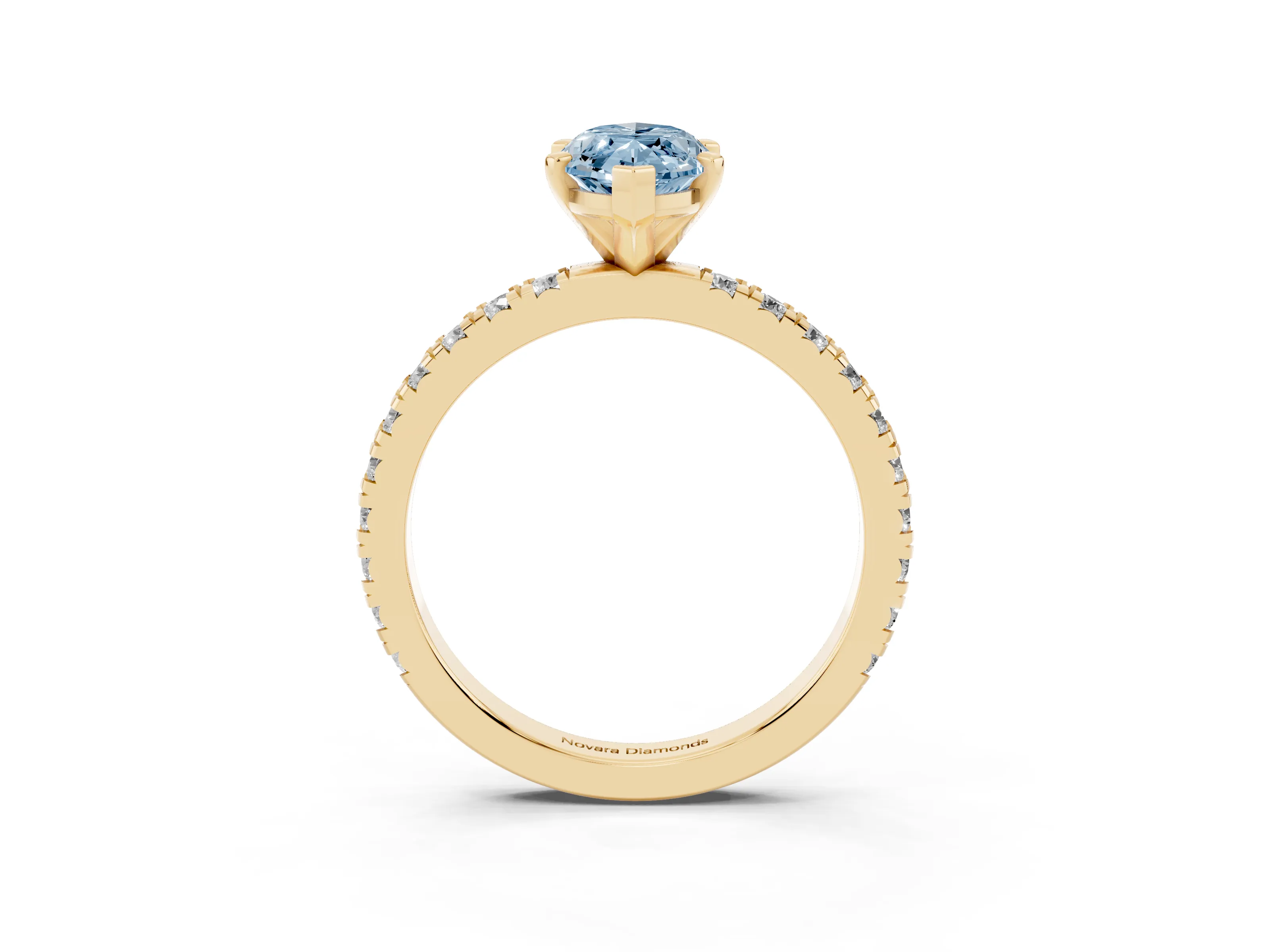 Fancy Blue Marquise Cut Diamond Pavé Band Solitaire Set in Yellow gold with Prong Setting