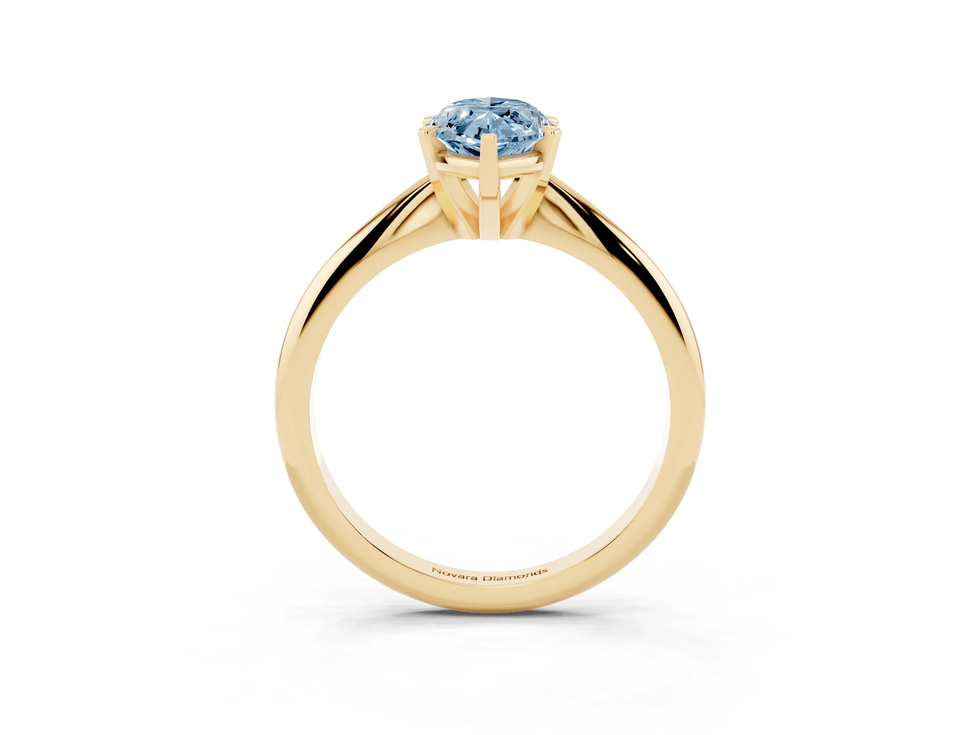Fancy Blue Marquise Cut Diamond Solitaire Ring Set in Yellow gold with Prong Setting on a Plain Round Band