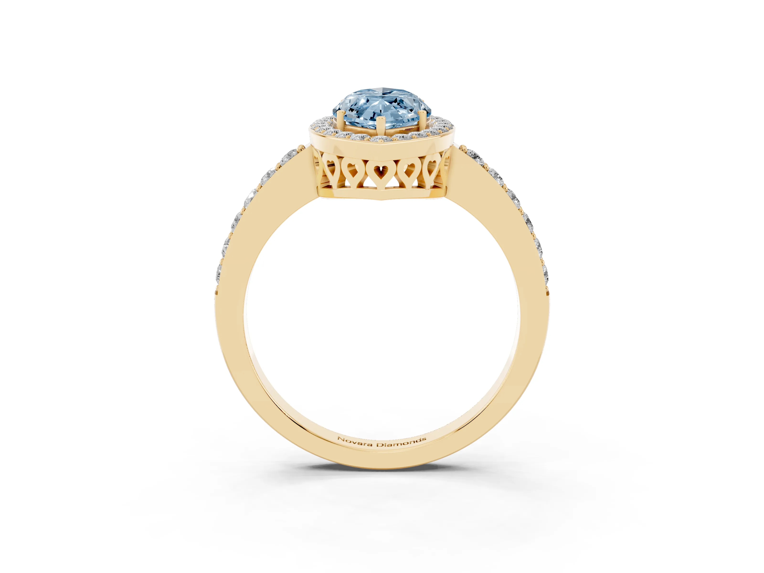 Fancy Blue Marquise Cut Diamond Halo Ring Set in Yellow gold with Pavé-Setting Band and Open Prong Center