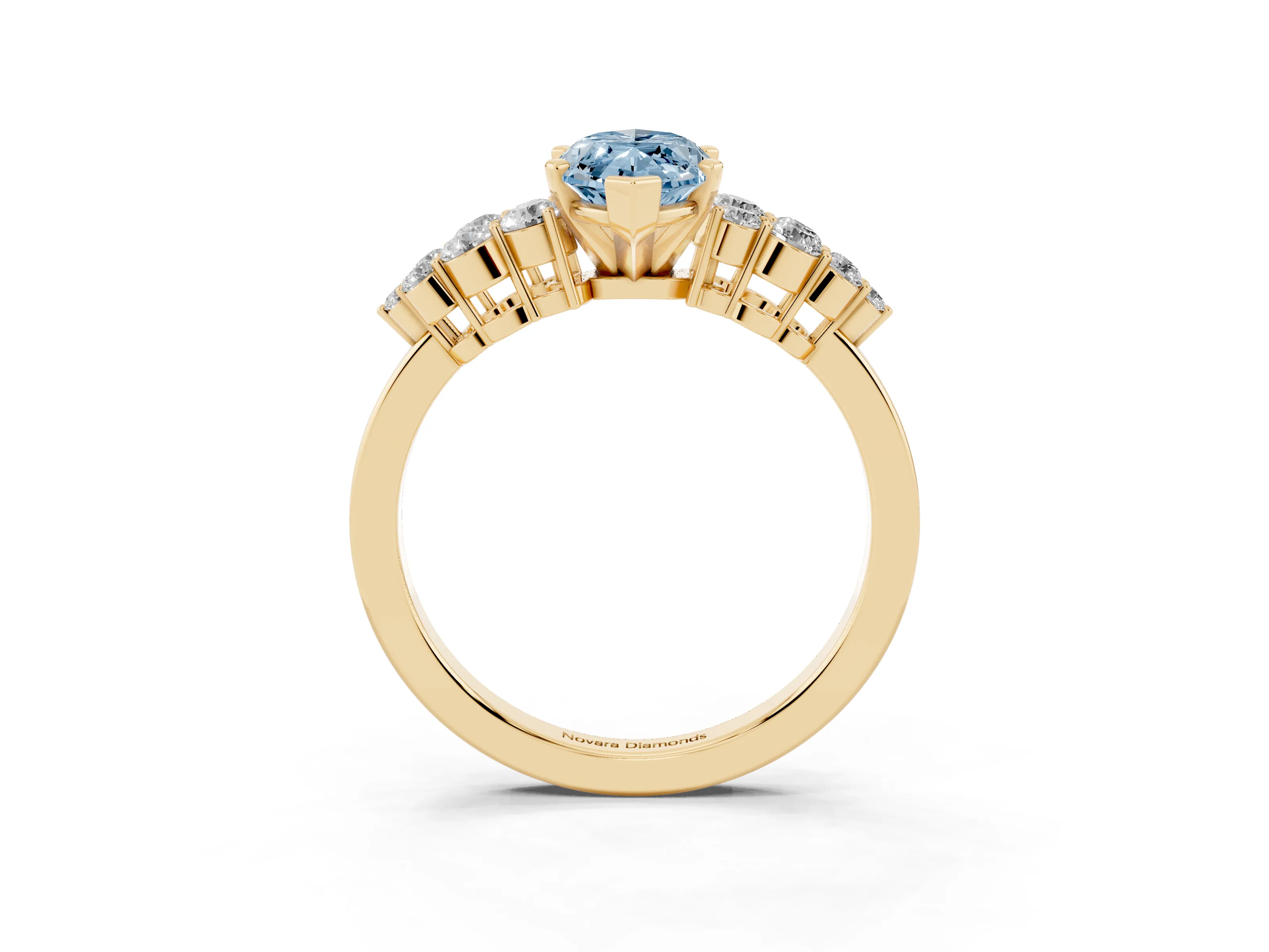 Fancy Blue Marquise Cut Diamond Cluster Engagement Ring Set in Yellow gold with Pavé Band and Prong Setting