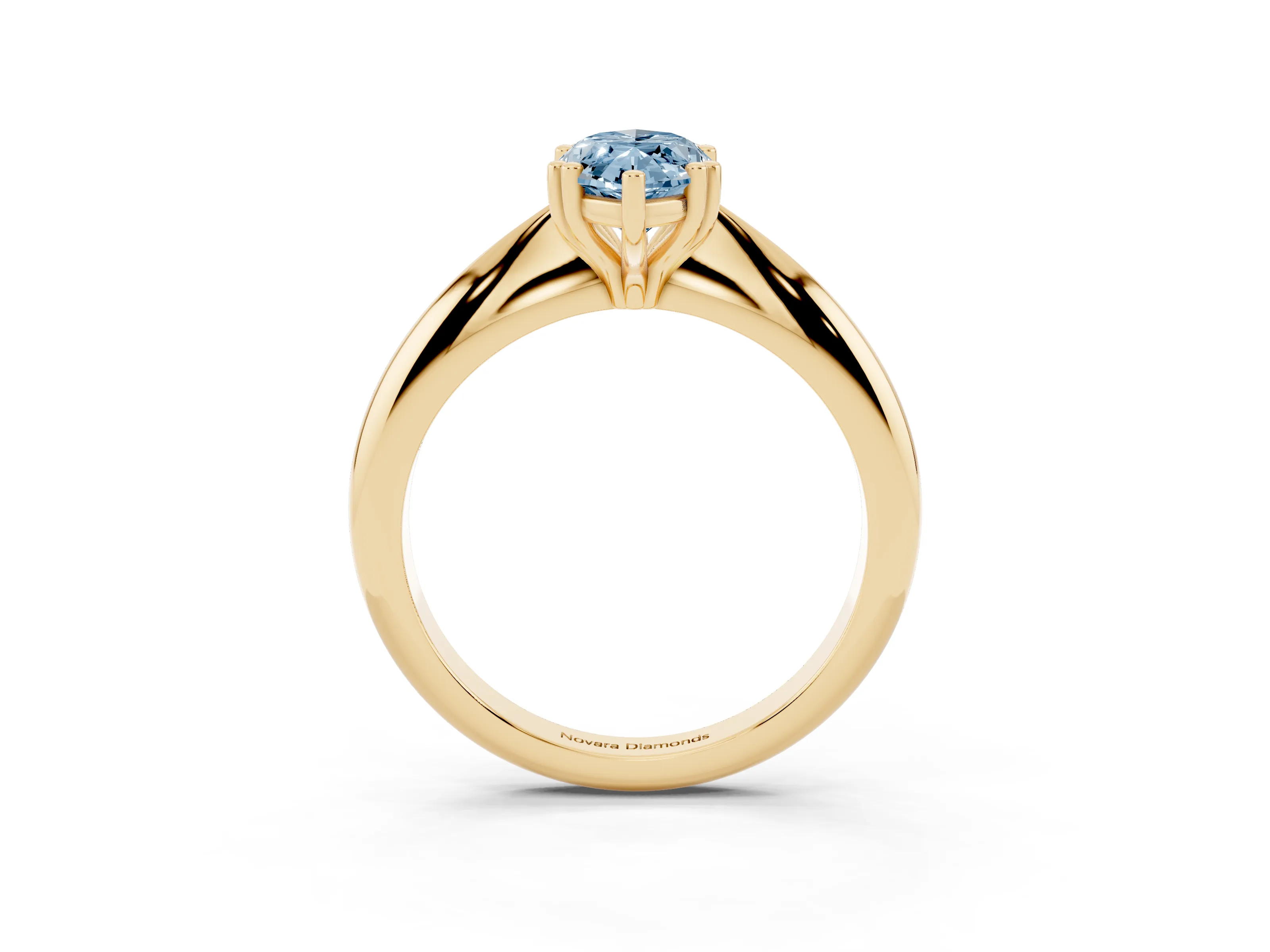 Fancy Blue Marquise Cut Diamond Solitaire Engagement Ring Set in Yellow gold with Tapered Band and Prong Setting