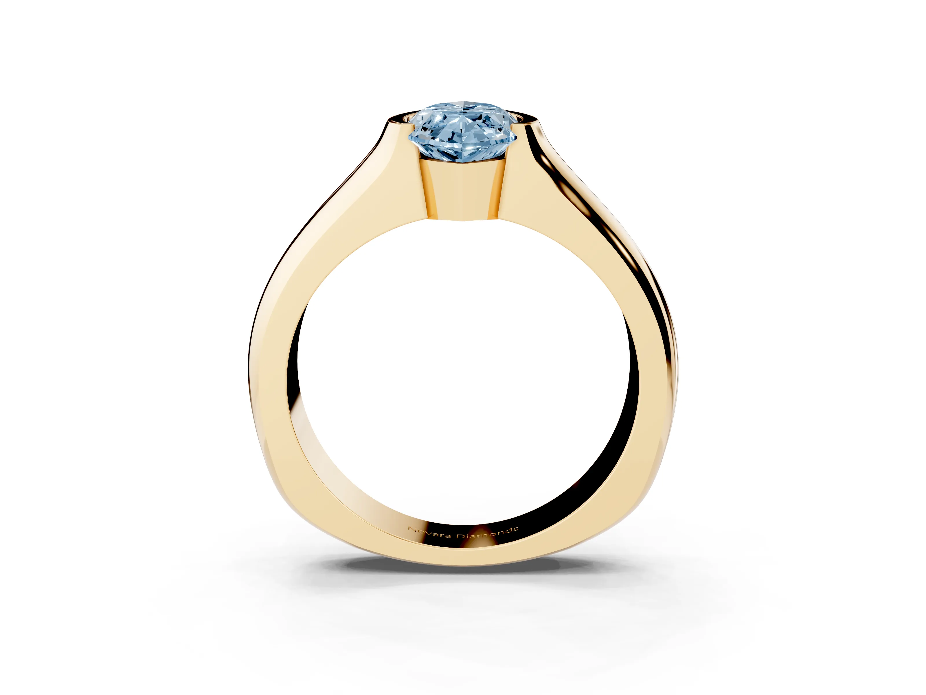 Fancy Blue Marquise Cut Diamond Bezel Solitaire Ring Set in Yellow gold with Wide Band