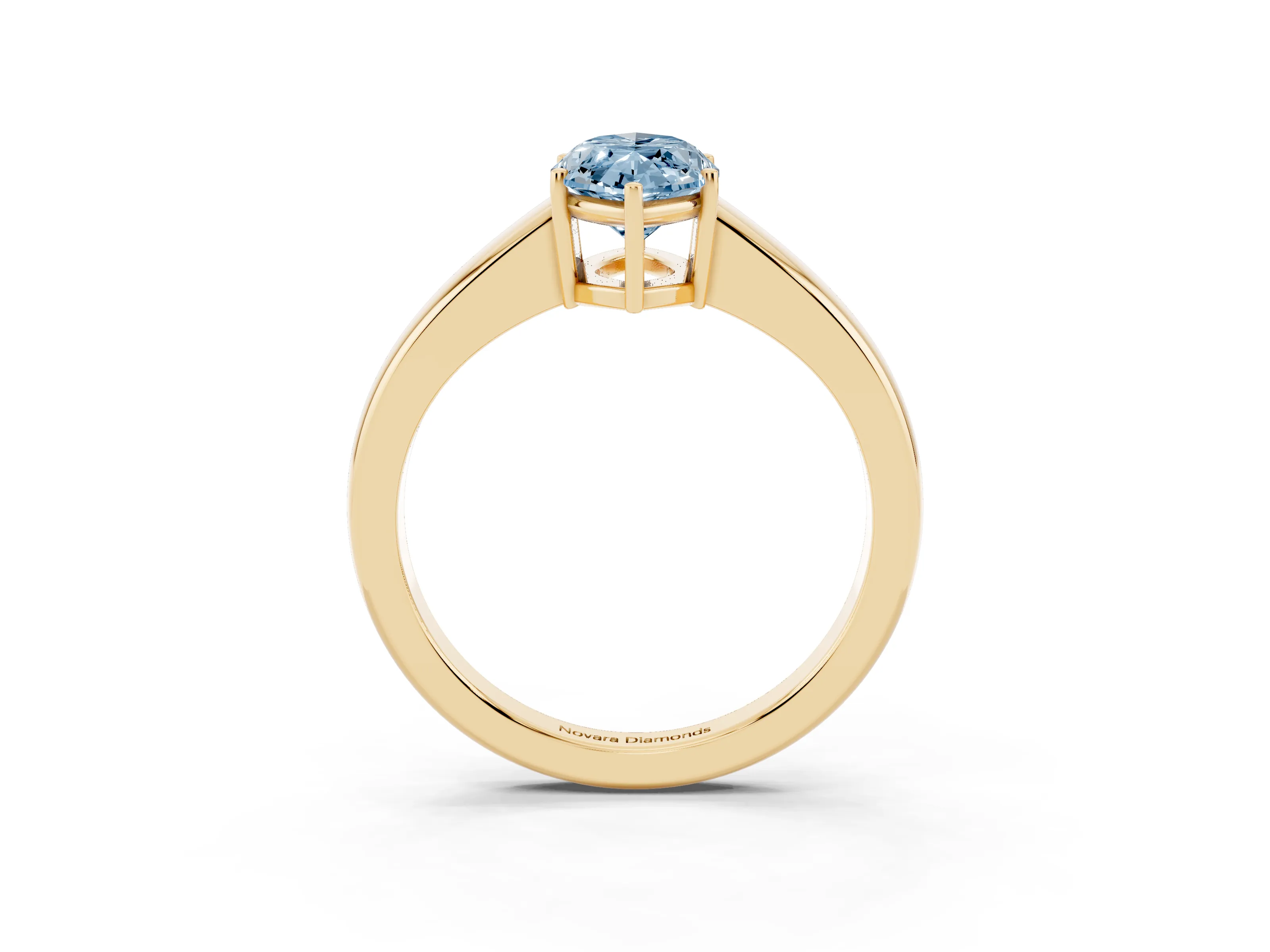 Fancy Blue Marquise Cut Diamond Solitaire Ring Set in Yellow gold with Tapered Band and Prong Setting