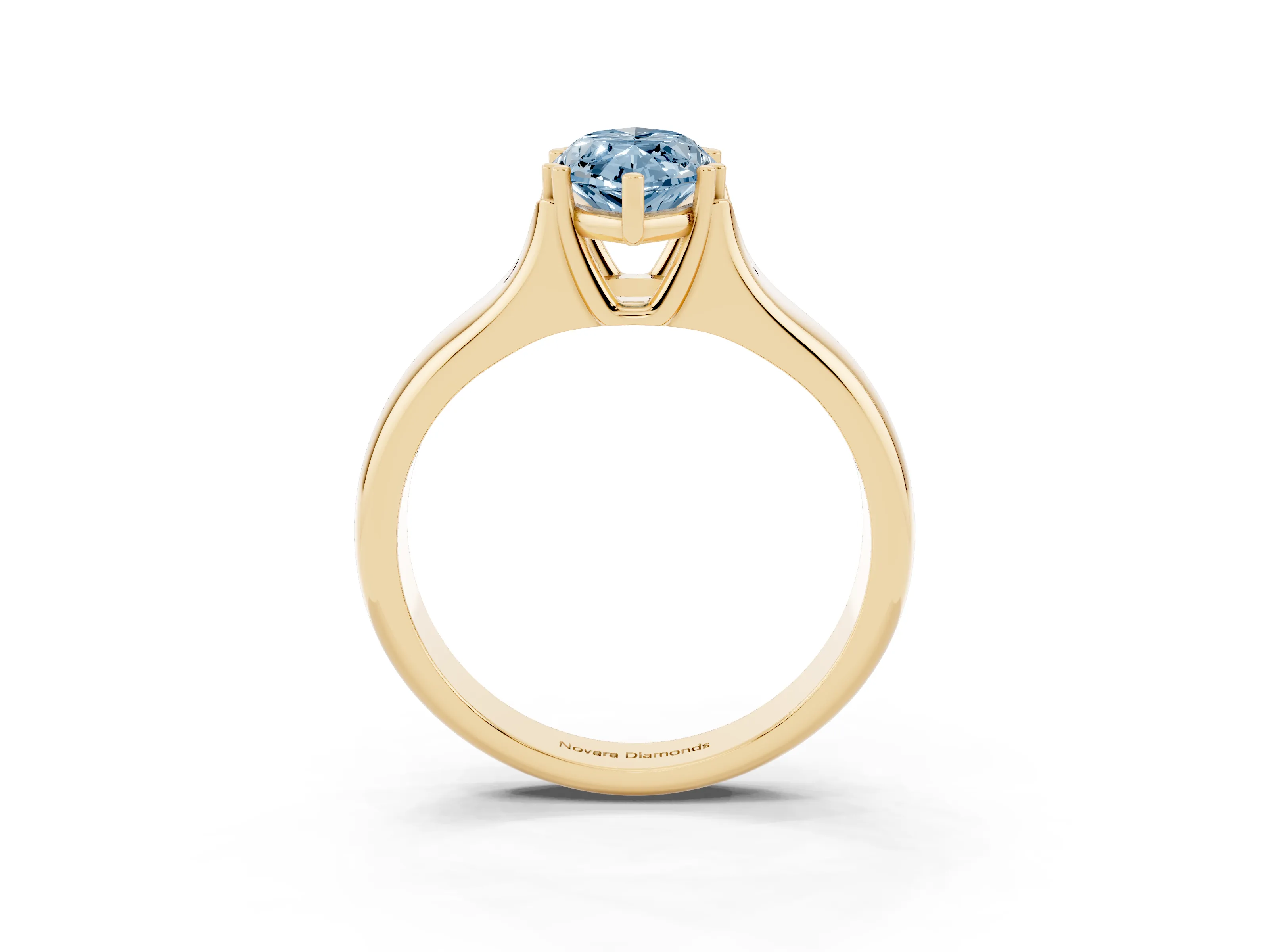 Fancy Blue Marquise Cut Diamond Solitaire Ring Set in Yellow gold with Wide Band and Prong Setting