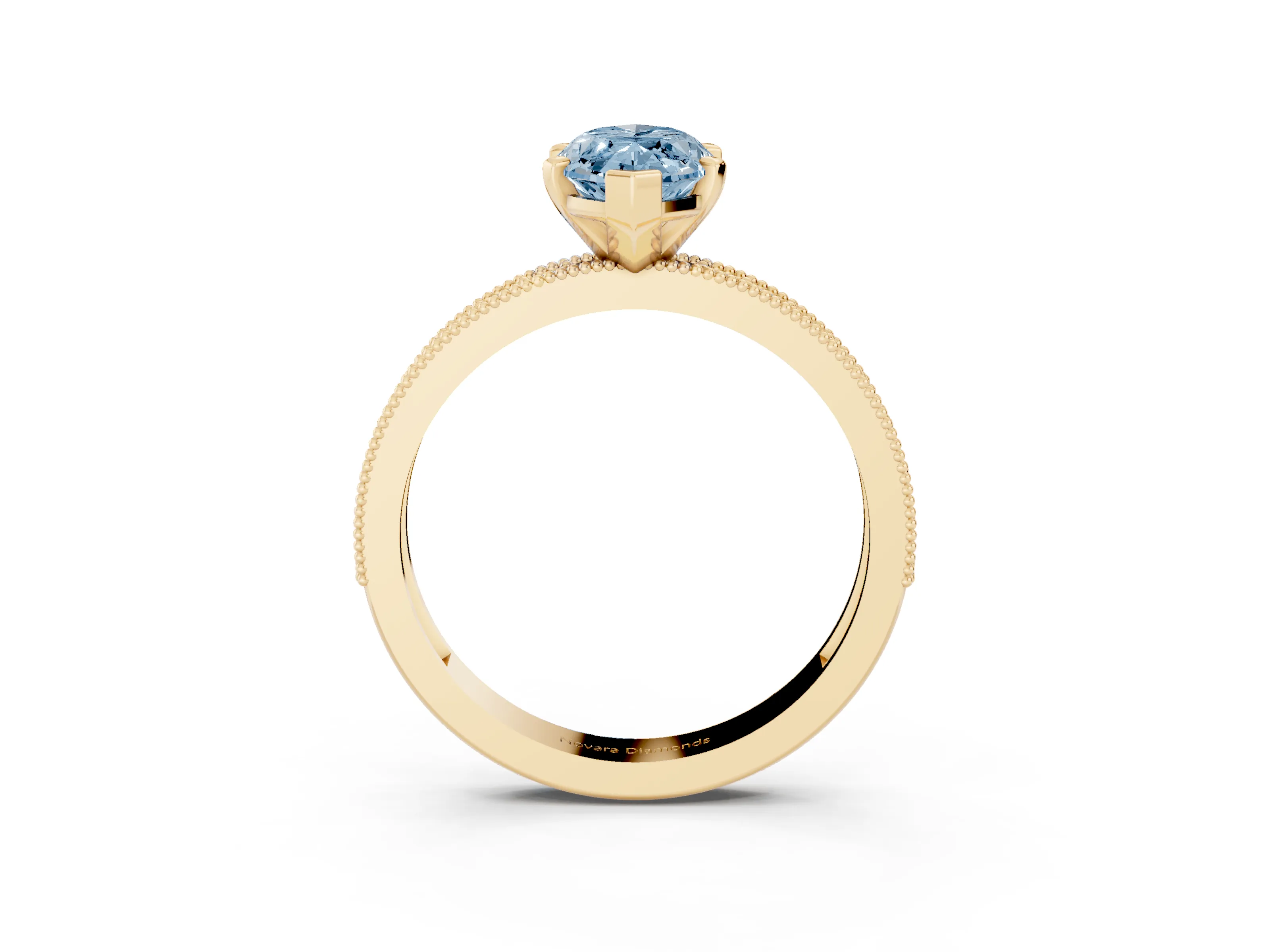 Fancy Blue Marquise Cut Diamond Milgrain Pavé Engagement Ring Set in Yellow gold with Prong Setting