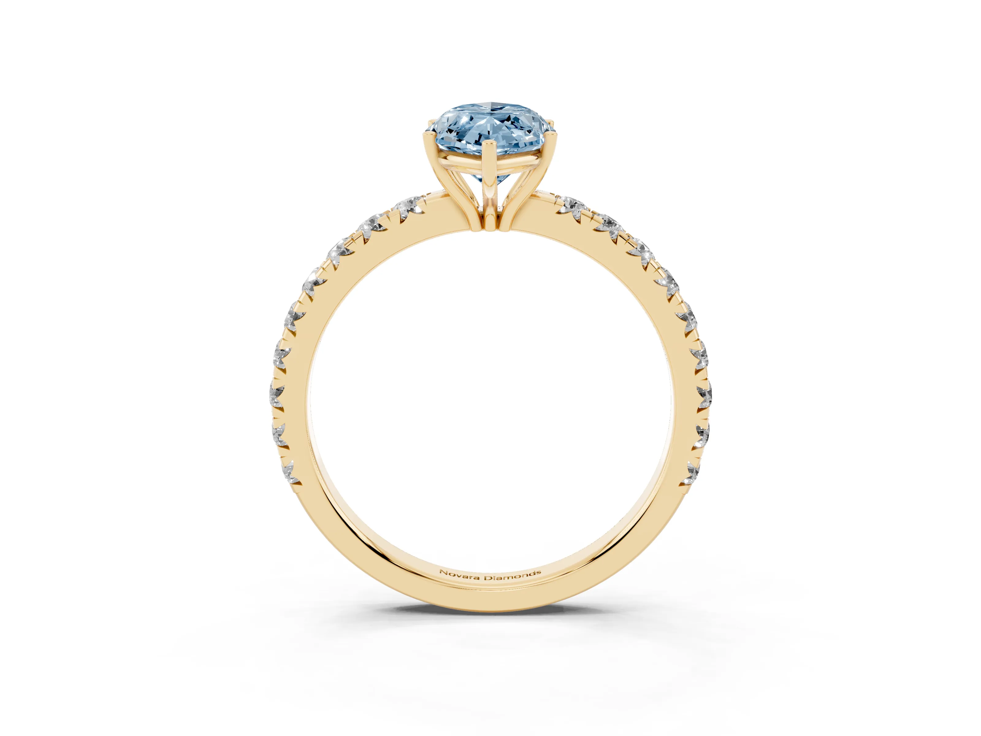 Fancy Blue Marquise Cut Diamond Pavé Solitaire Engagement Ring Set in Yellow gold with Prong Setting