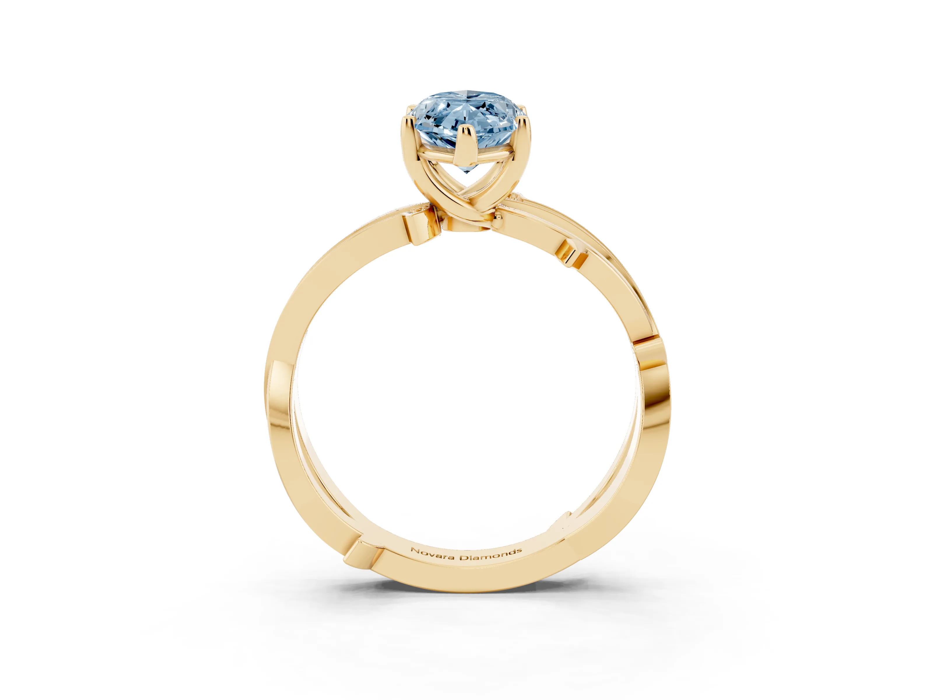 Fancy Blue Marquise Cut Diamond Pavé Twist Band Solitaire Ring Set in Yellow gold with Prong Setting