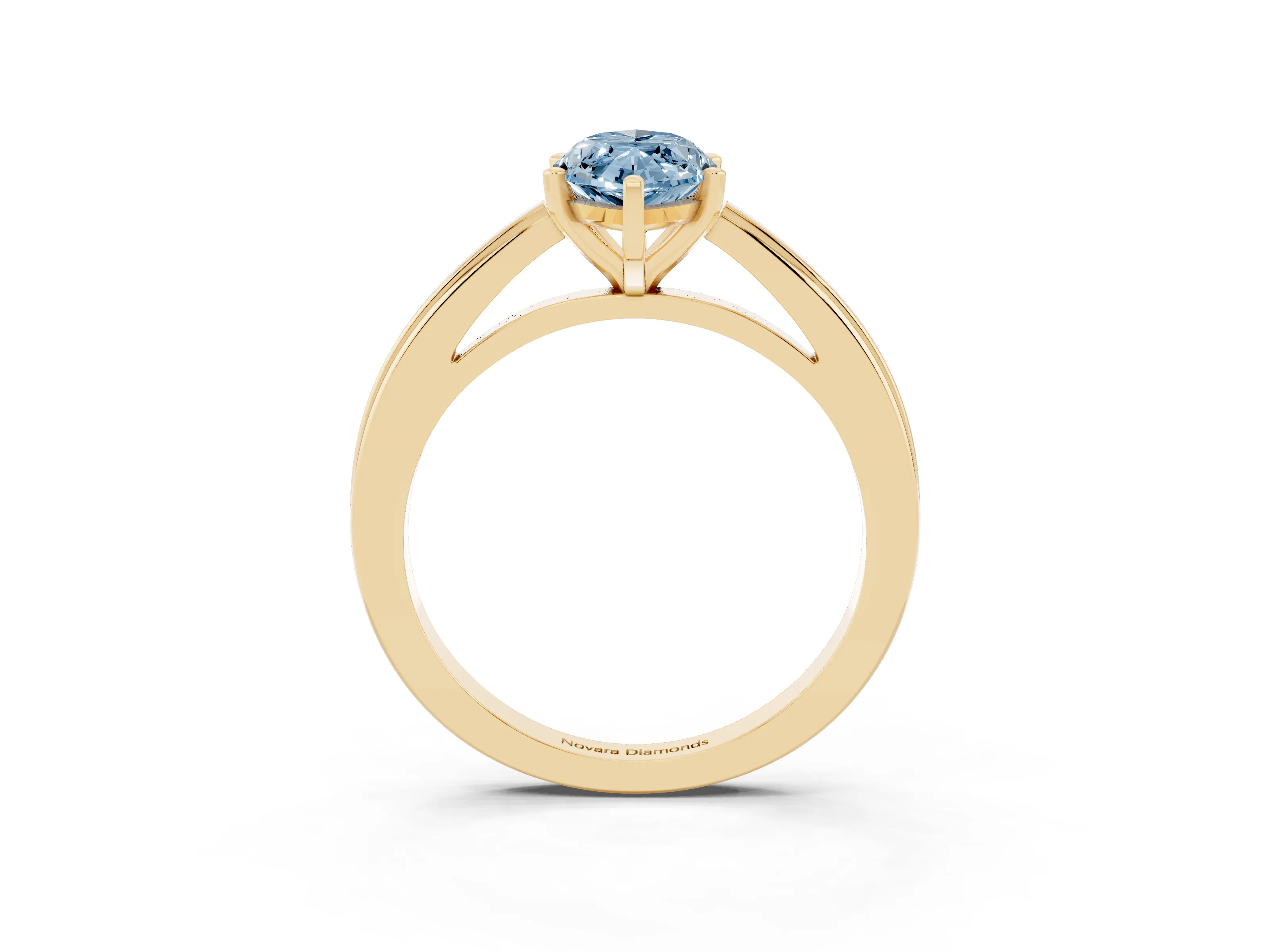 Fancy Blue Marquise Cut Diamond Solitaire Ring Set in Yellow gold with Prong Setting and Classic Band
