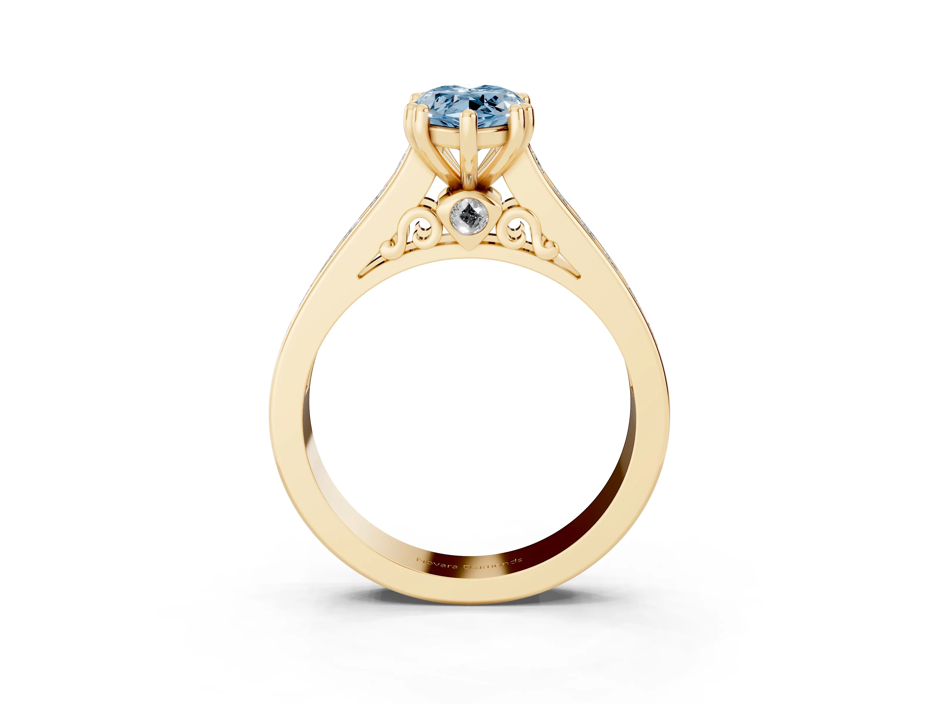 Fancy Blue Marquise Cut Diamond Channel Set Solitaire Engagement Ring Set in Yellow gold with Prong Setting