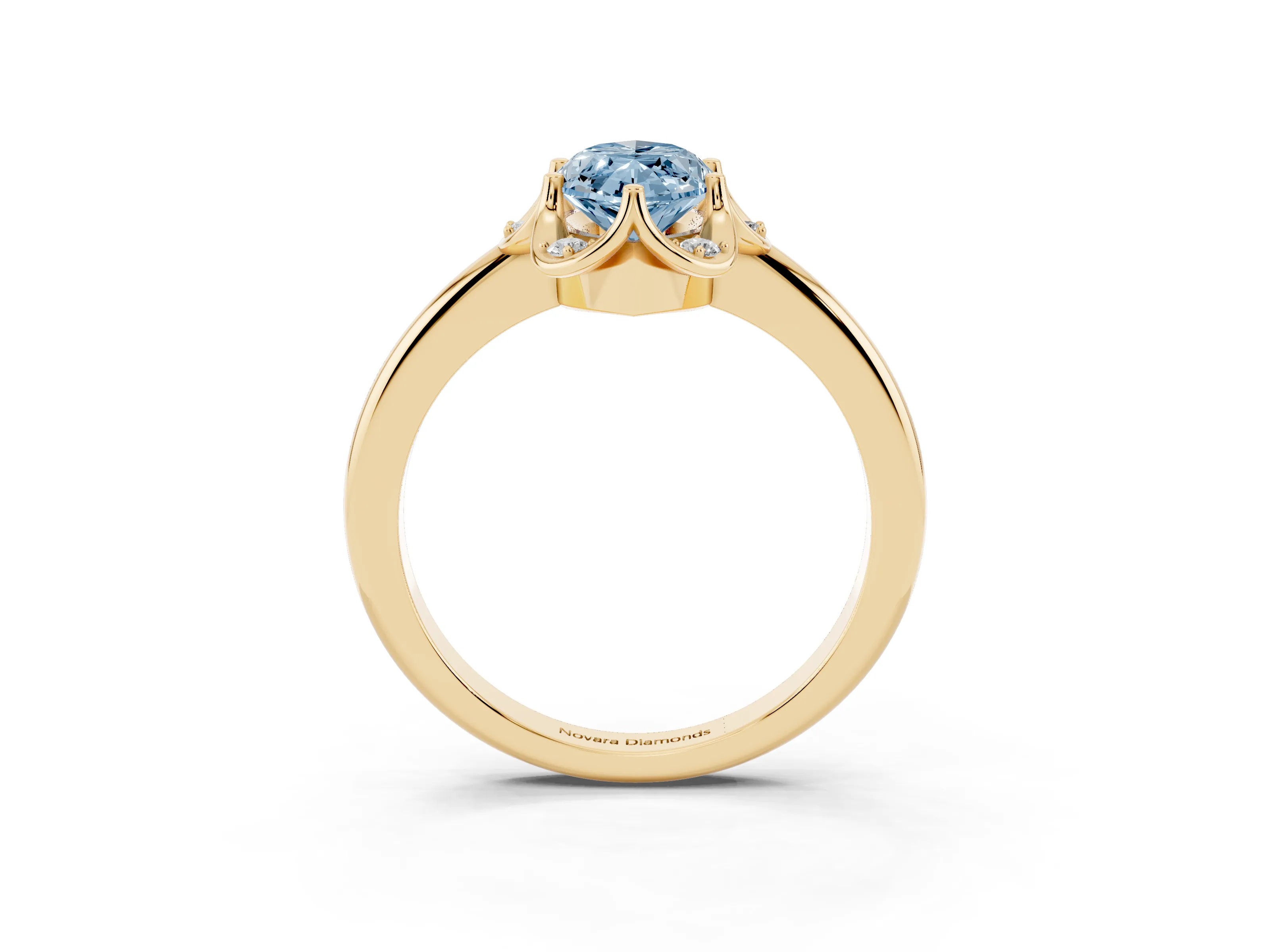 Fancy Blue Marquise Cut Diamond Round Cluster Halo Ring Set in Yellow gold with Solitaire Band and Prong Setting