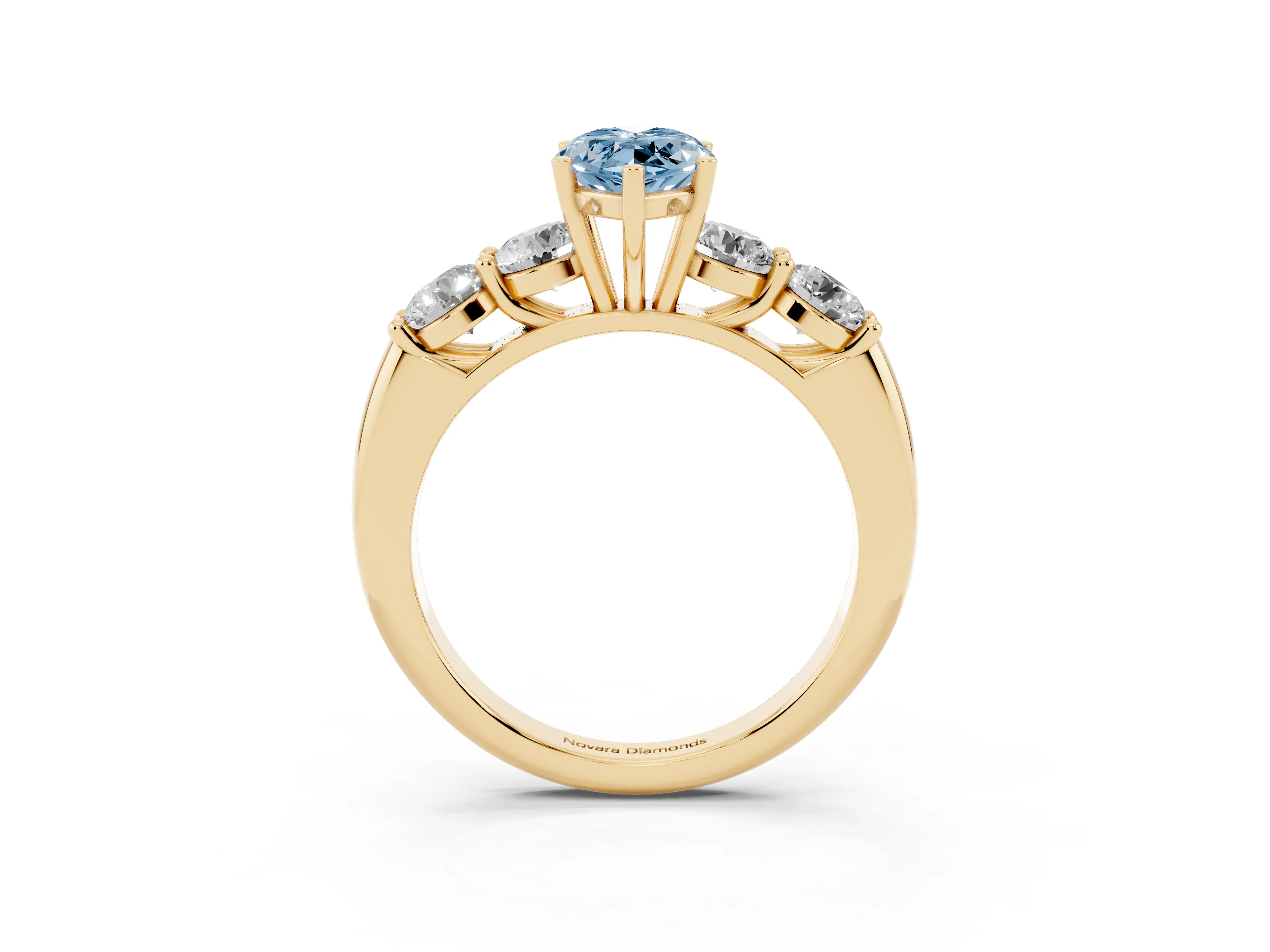 Fancy Blue Marquise Cut Diamond Five-Stone Prong Set Ring Set in Yellow gold with Classic Band