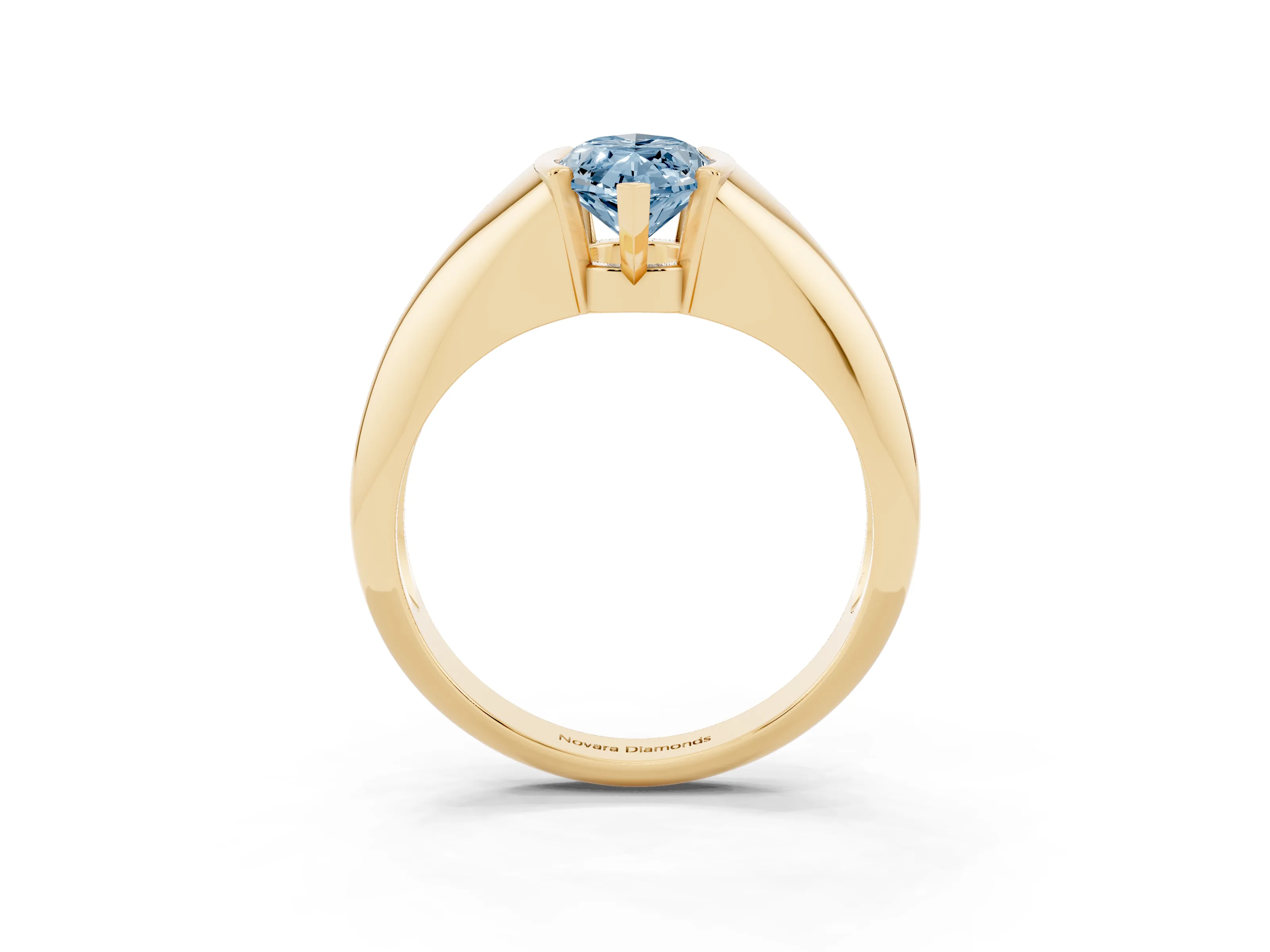 Fancy Blue Marquise Cut Diamond Solitaire Tension Set Ring Set in Yellow gold