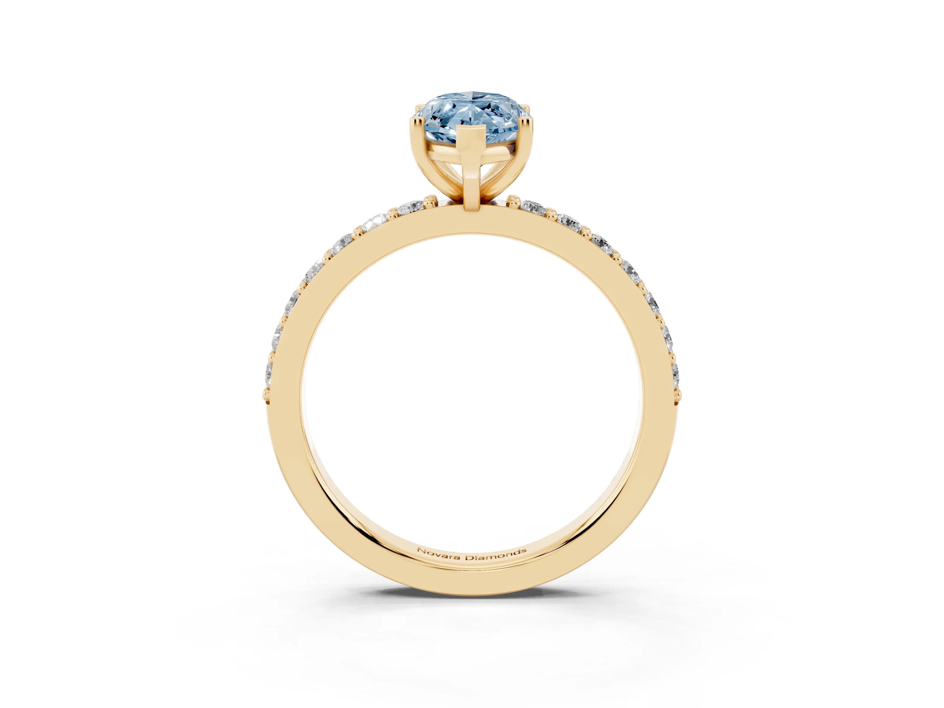 Fancy Blue Marquise Cut Diamond Solitaire Set in Yellow gold with Round Pavé Band and Prong Setting