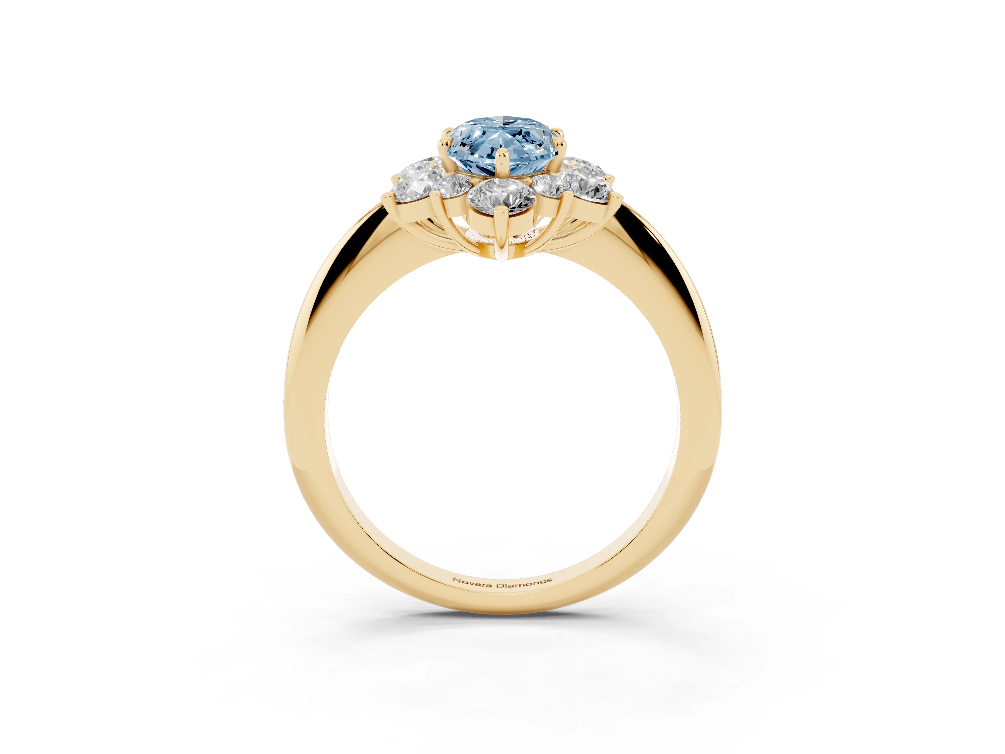Fancy Blue Marquise Cut Diamond Cluster Halo Ring Set in Yellow gold with Solitaire Band and Prong Setting
