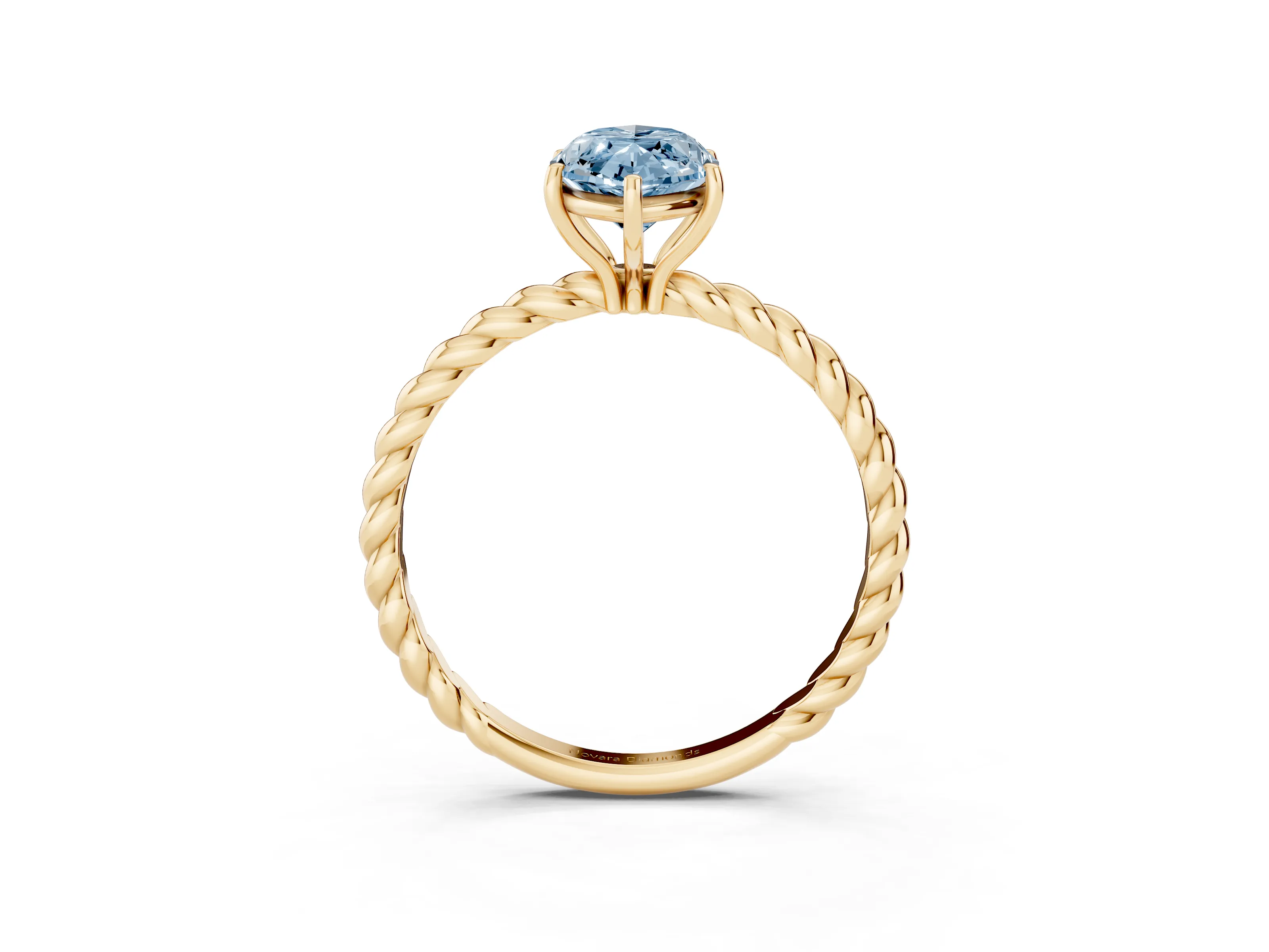 Fancy Blue Marquise Cut Diamond Solitaire Ring Set in Yellow gold with Twist Band and Prong Setting