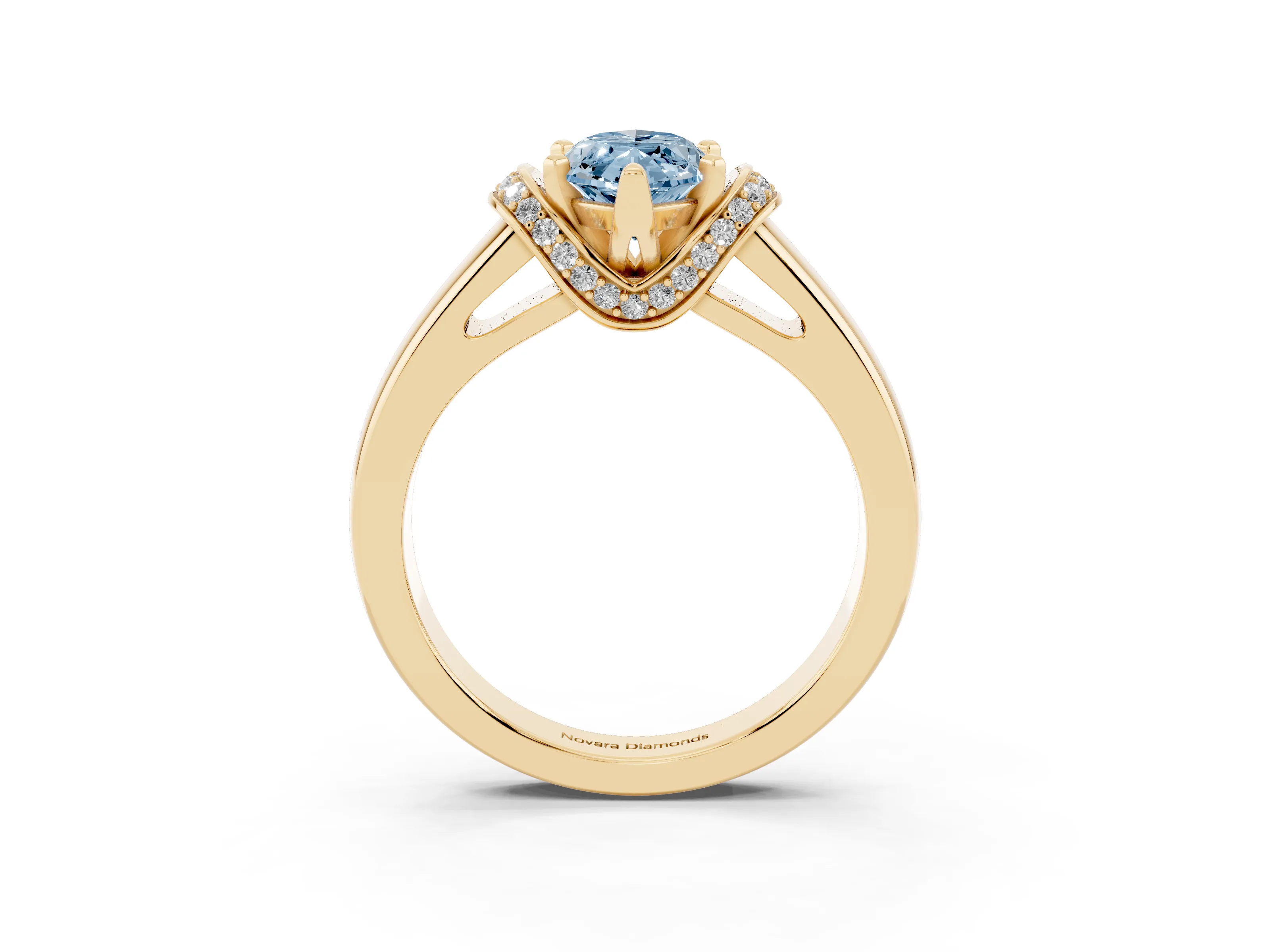 Fancy Blue Marquise Cut Diamond Pavé Band Solitaire Ring Set in Yellow gold with Prong Setting