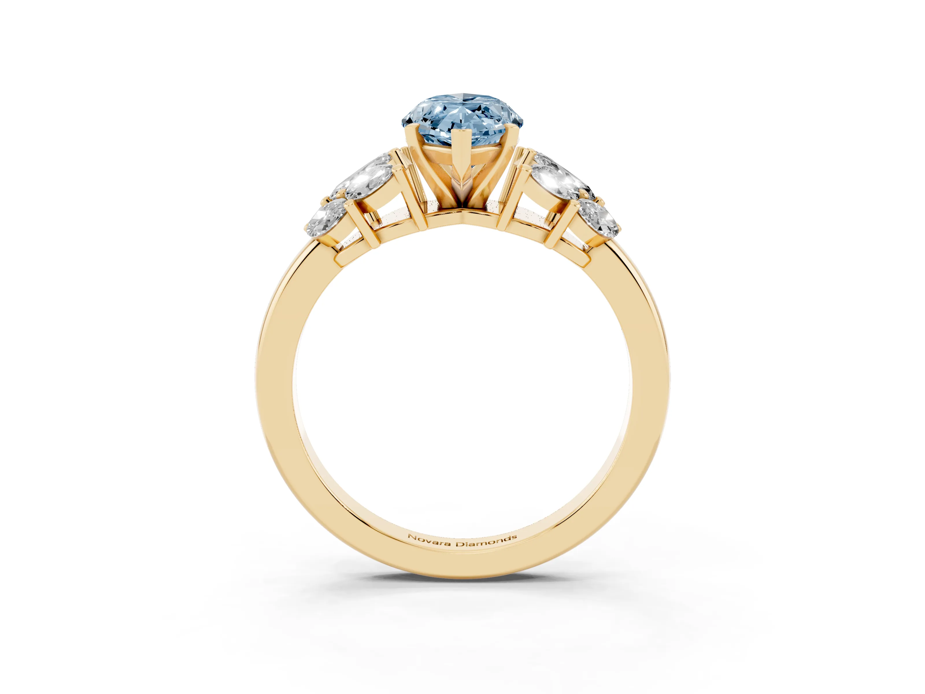 Fancy Blue Marquise Cut Diamond Cluster Leaf Design Ring Set in Yellow gold with Prong Setting