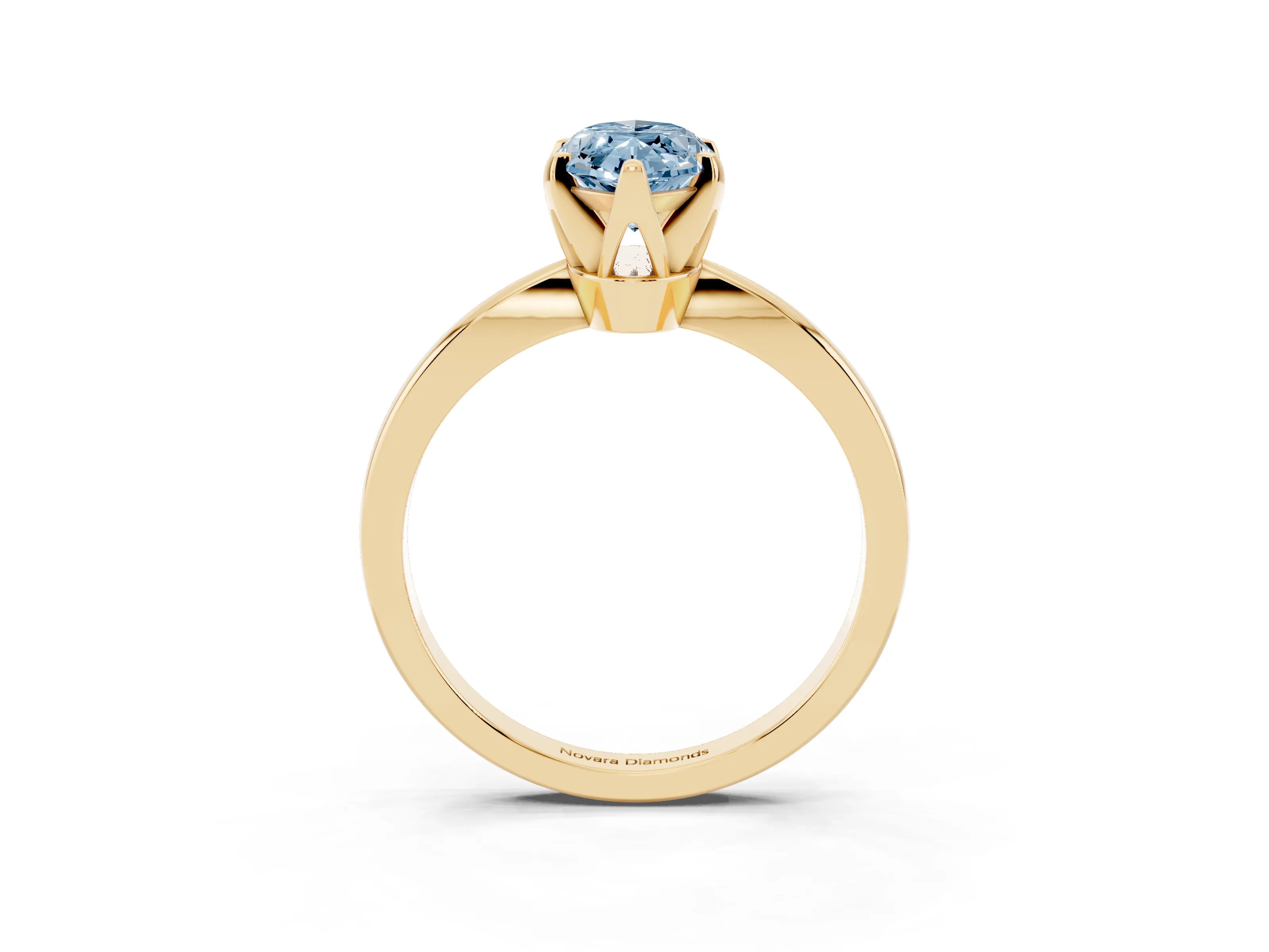 Fancy Blue Marquise Cut Diamond Solitaire Engagement Ring Set in Yellow gold with Slim Tapered Solitaire Band
