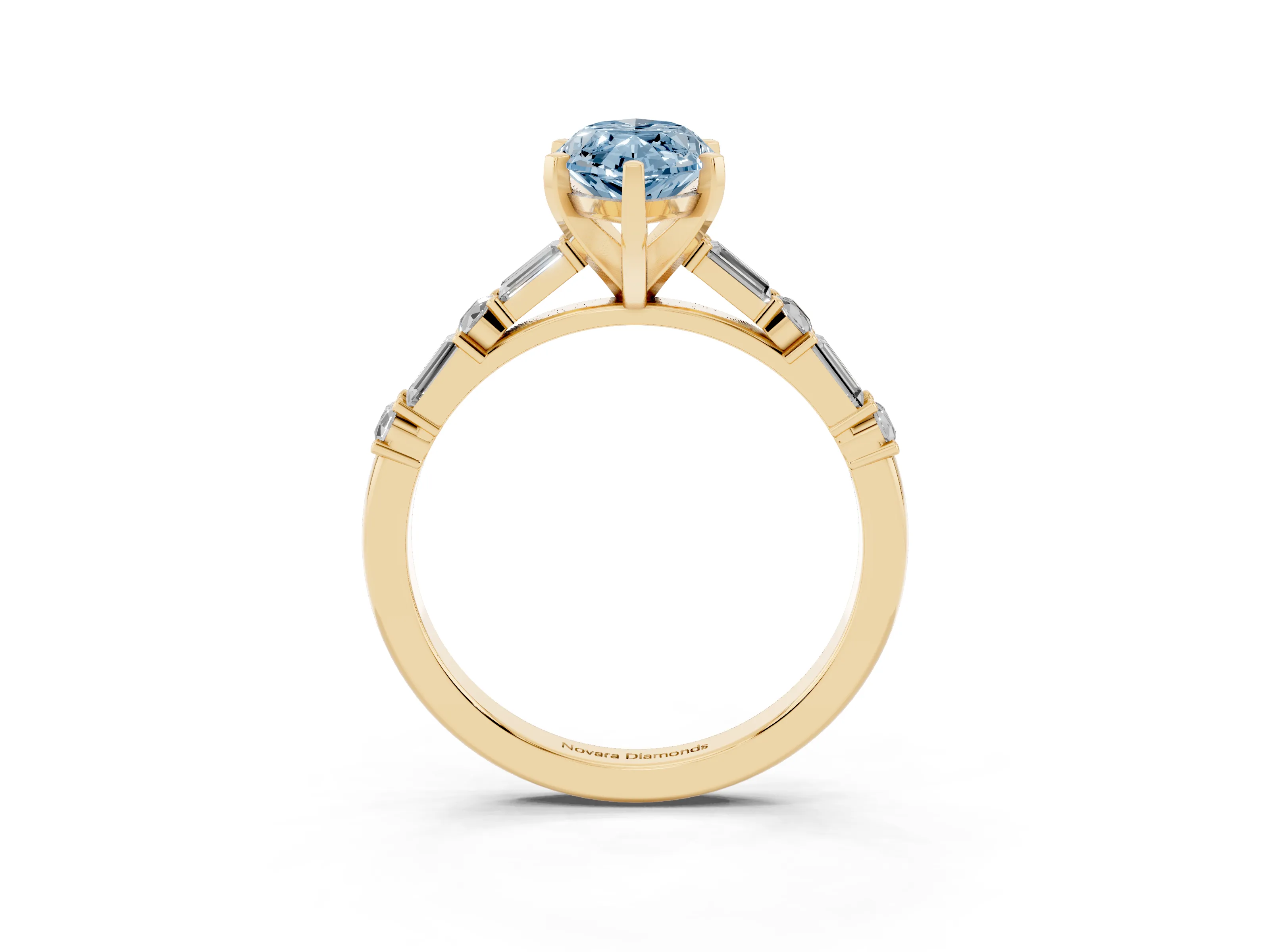 Fancy Blue Marquise Cut Diamond Solitaire Set in Yellow gold with Side Baguettes and Channel Set Band
