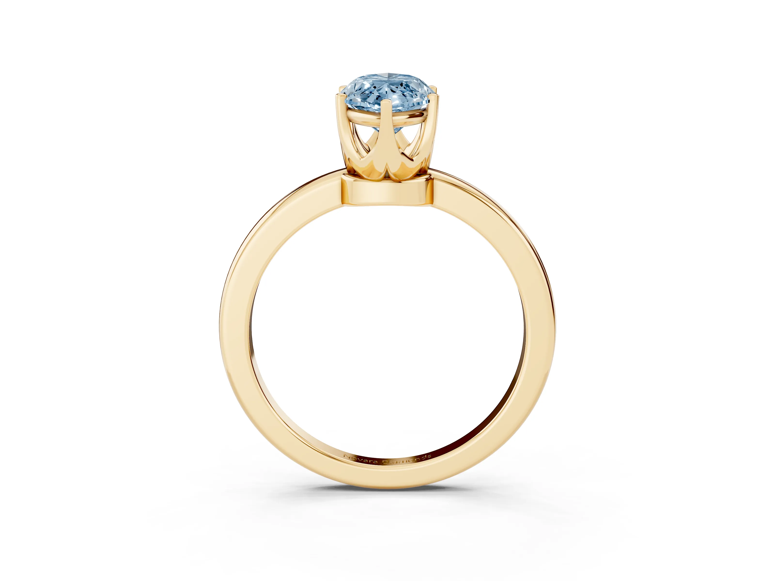 Fancy Blue Marquise Cut Diamond Solitaire Ring Set in Yellow gold with Raised Prong Setting on a Classic Band