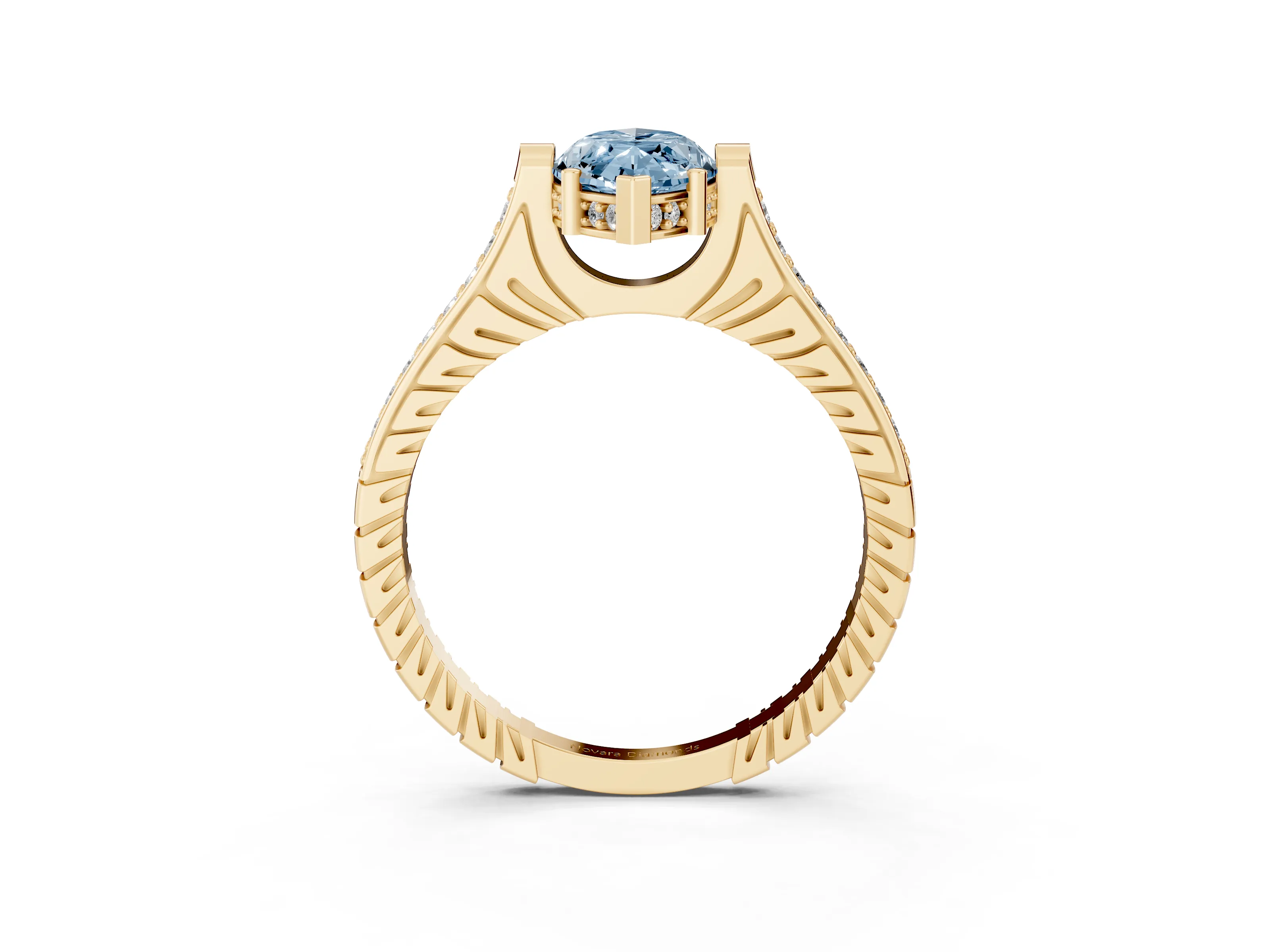 Fancy Blue Marquise Cut Diamond Solitaire Ring Set in Yellow gold with Channel Set Band and Bezel Prong Setting
