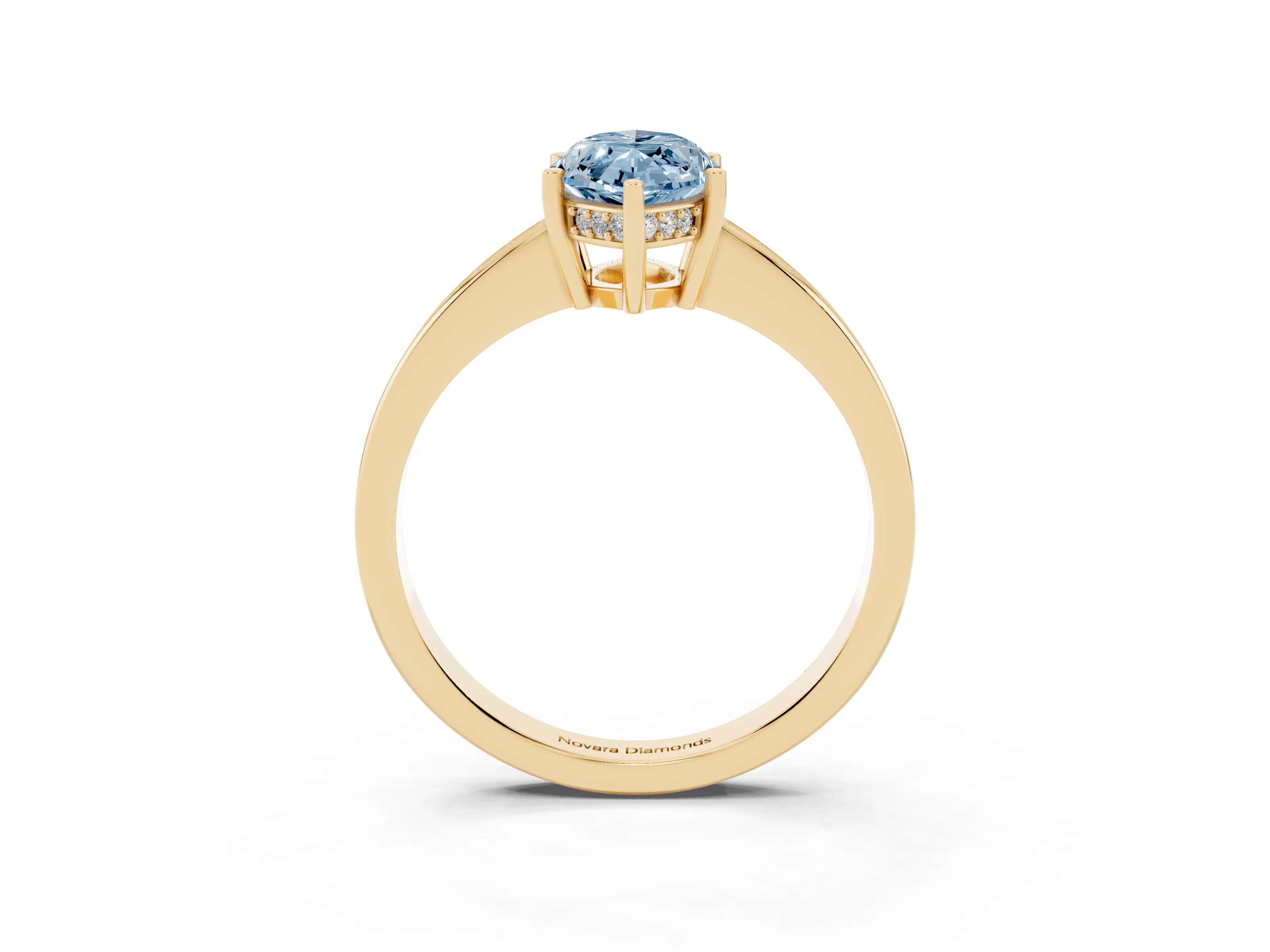 Fancy Blue Marquise Cut Diamond Pavé Band Prong Set Solitaire Ring Set in Yellow gold