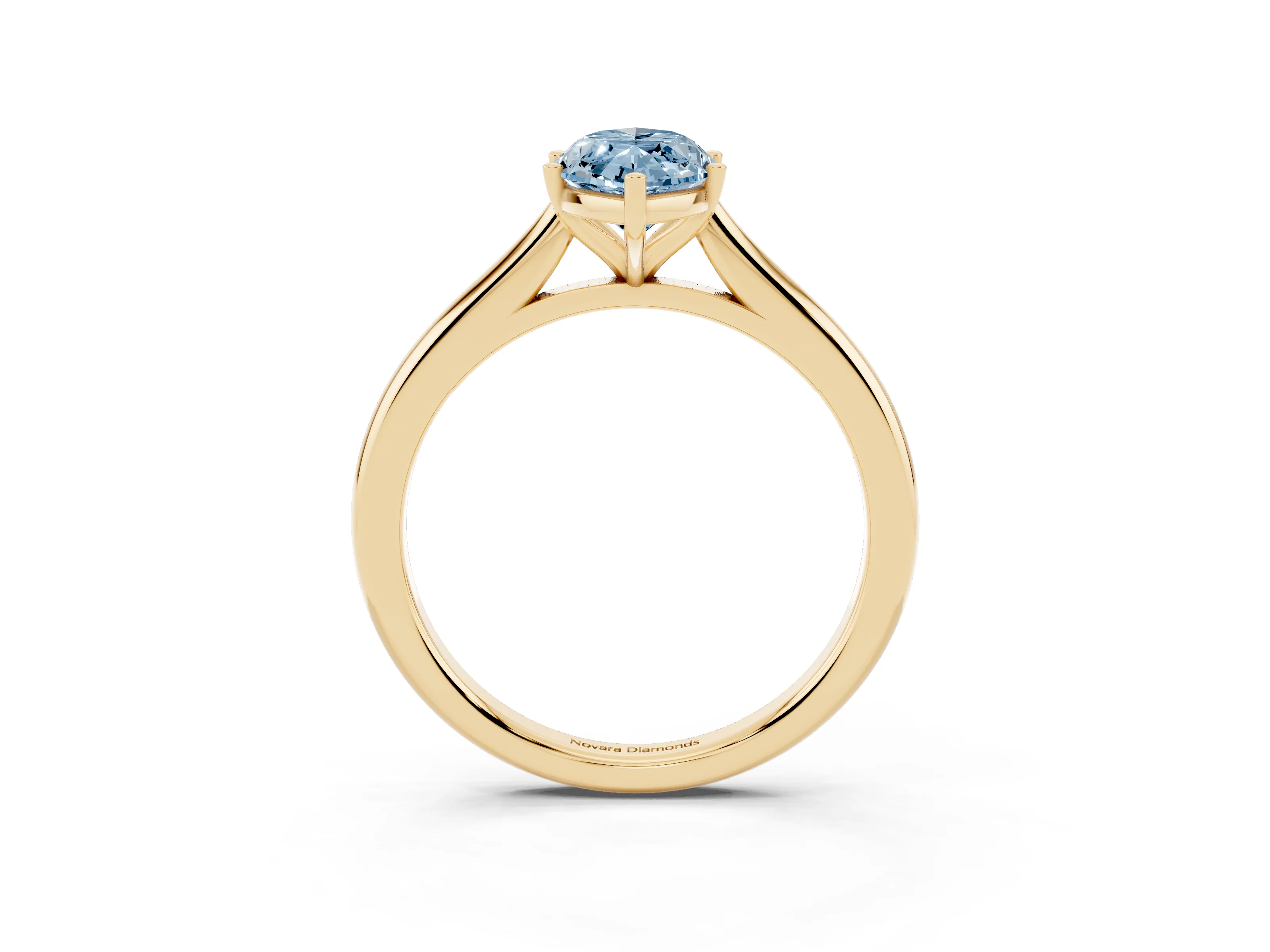 Fancy Blue Marquise Cut Diamond Solitaire Ring Set in Yellow gold with Cathedral Band and Prong Setting