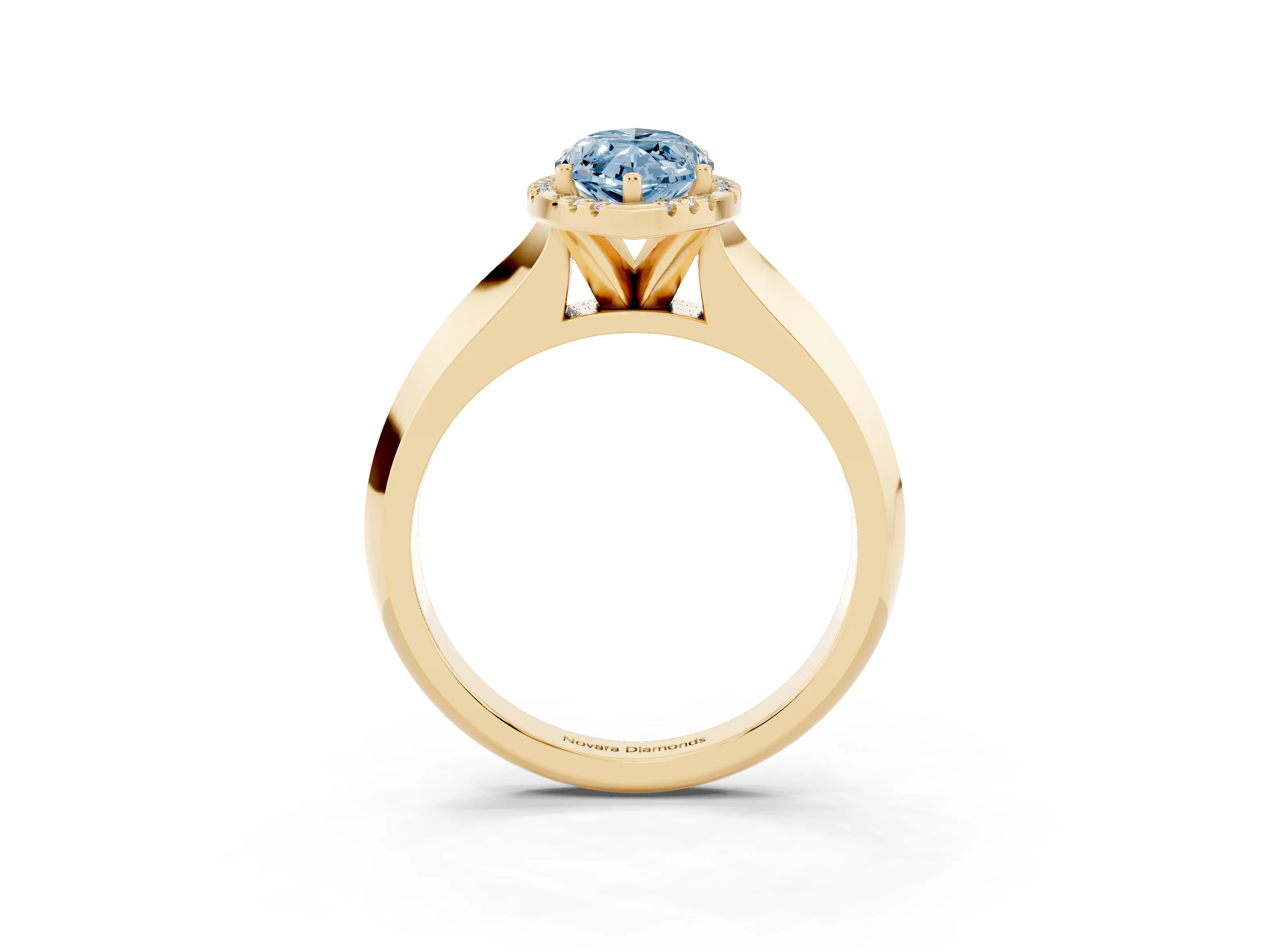 Fancy Blue Marquise Cut Diamond Halo Ring Set in Yellow gold with Cathedral Band and Prong Setting