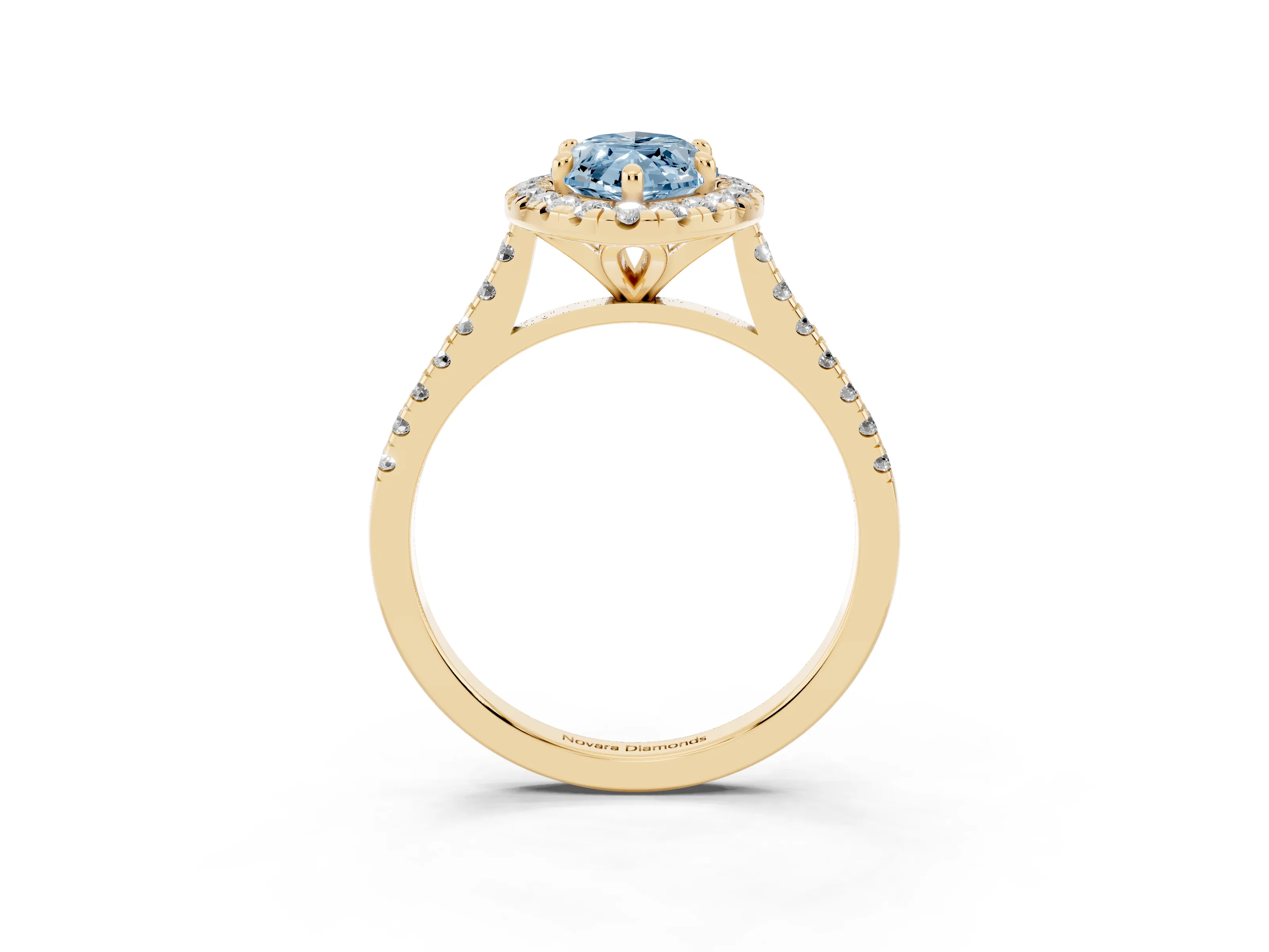 Fancy Blue Marquise Cut Diamond Cushion Halo Ring Set in Yellow gold with Pavé Band
